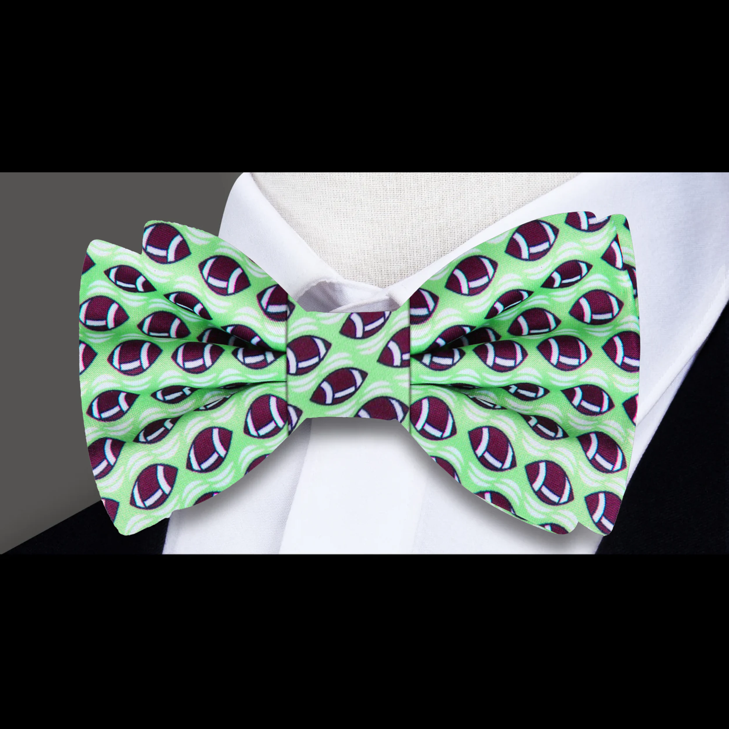 Light Green, Brown Football Bow Tie  