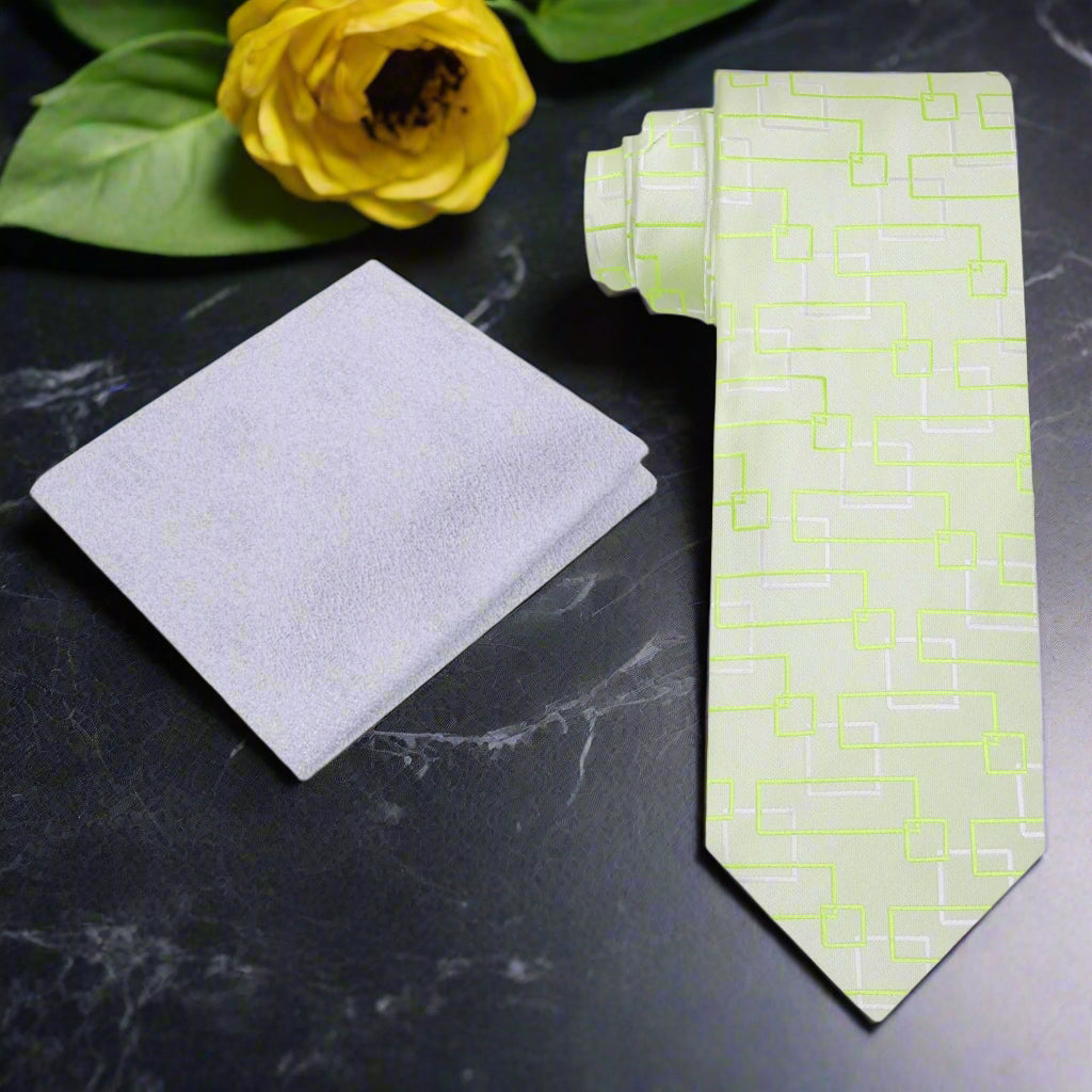 Alt Pale Green Abstract Blocks Necktie and Grey Square