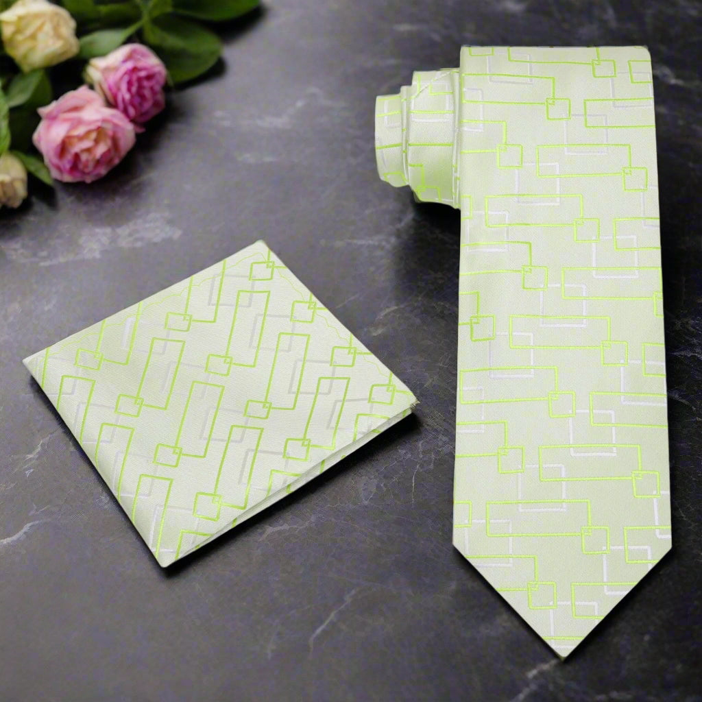 Alt Pale Green Abstract Blocks Necktie and Square