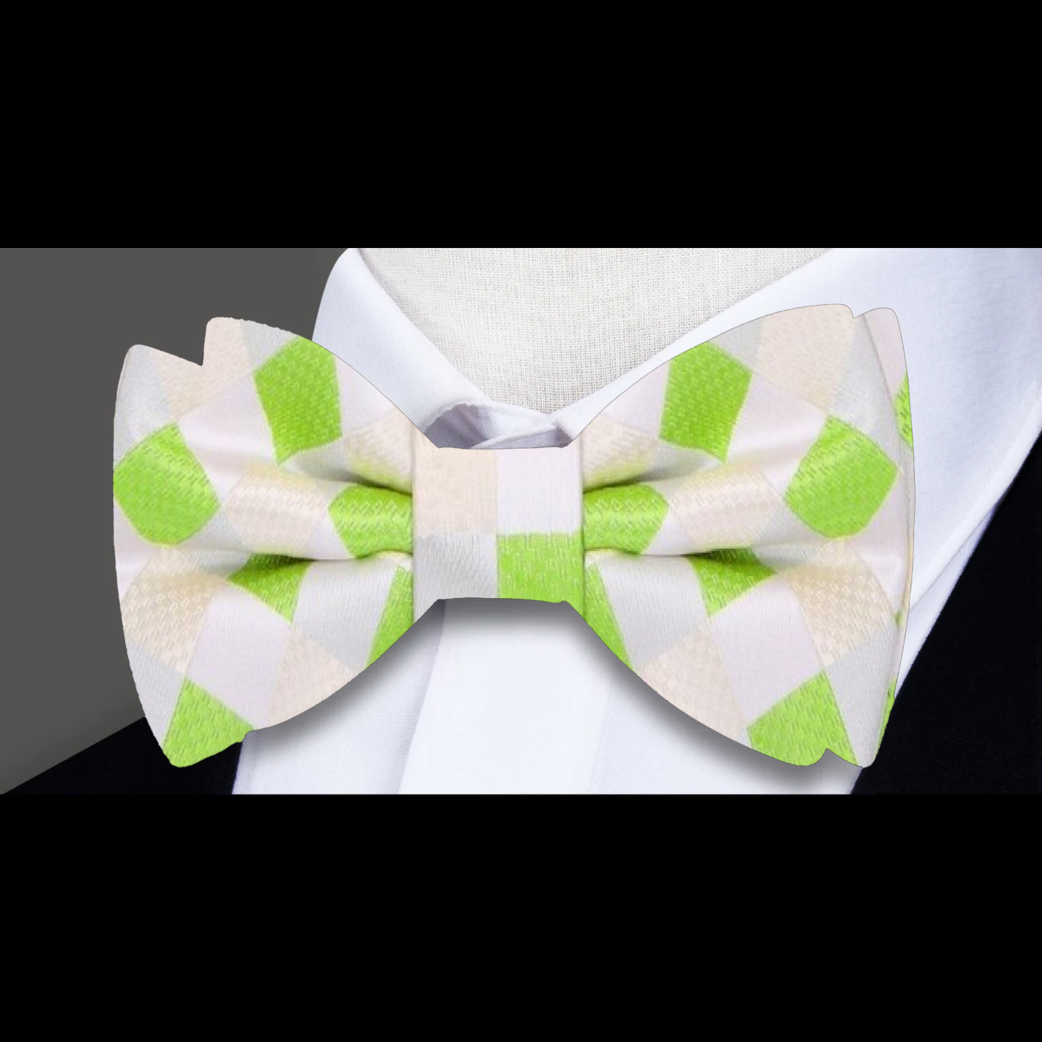 A Lime, Yellow Geometric Pattern Silk Bow Tie