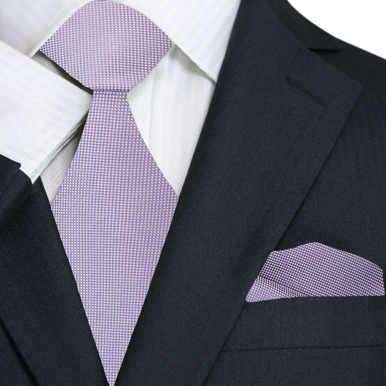 Solid Grey with White Check Tie and Pocket Square