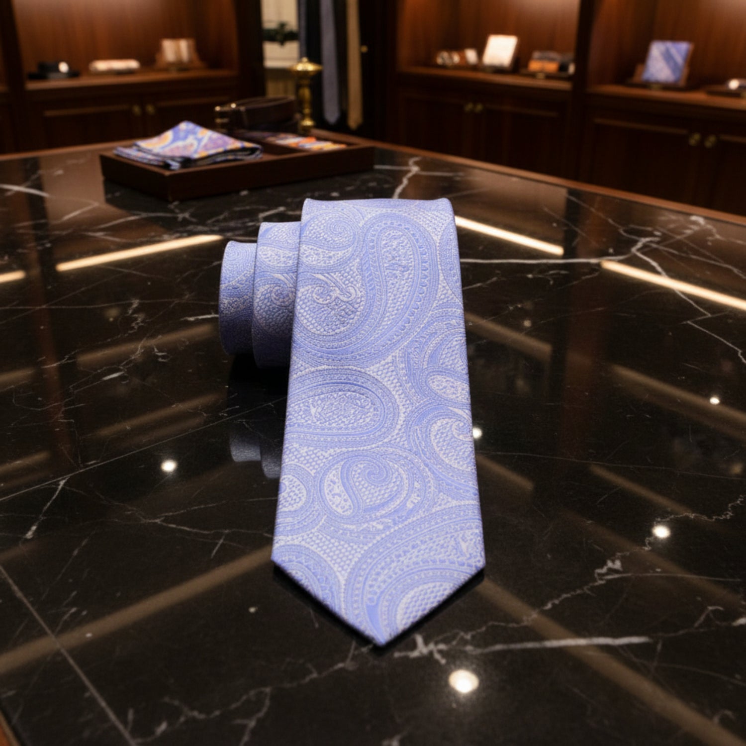 Alt View: Greyish Steel Blue Paisley Necktie