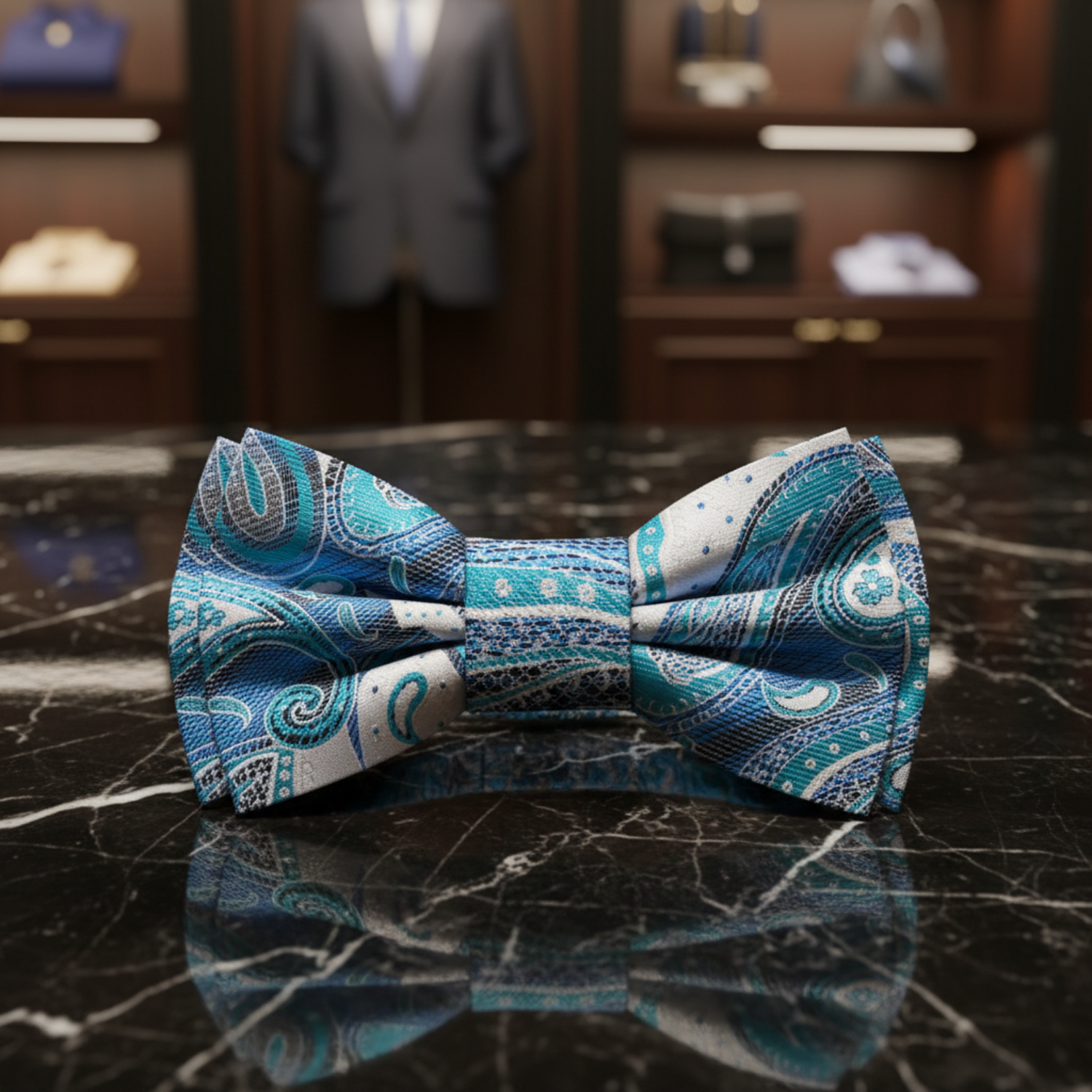 Pre Tied: Light Blue Coda Paisley Bow Tie