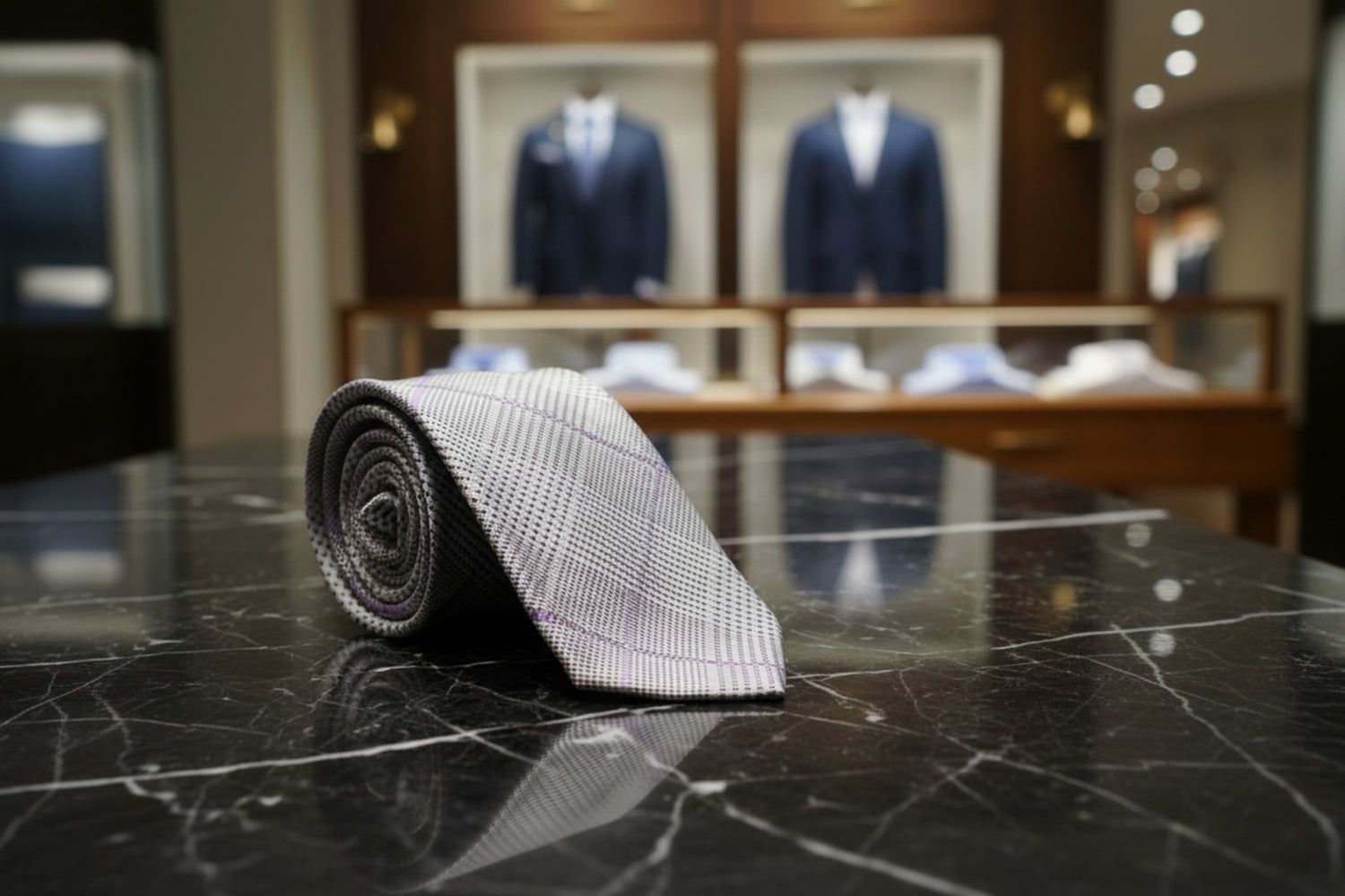 Alt View: Light Grey, Light Purple Plaid Necktie