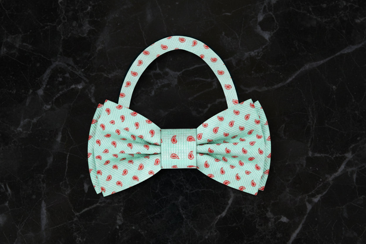 Mint, Red Paisley Bow Tie Pre Tied