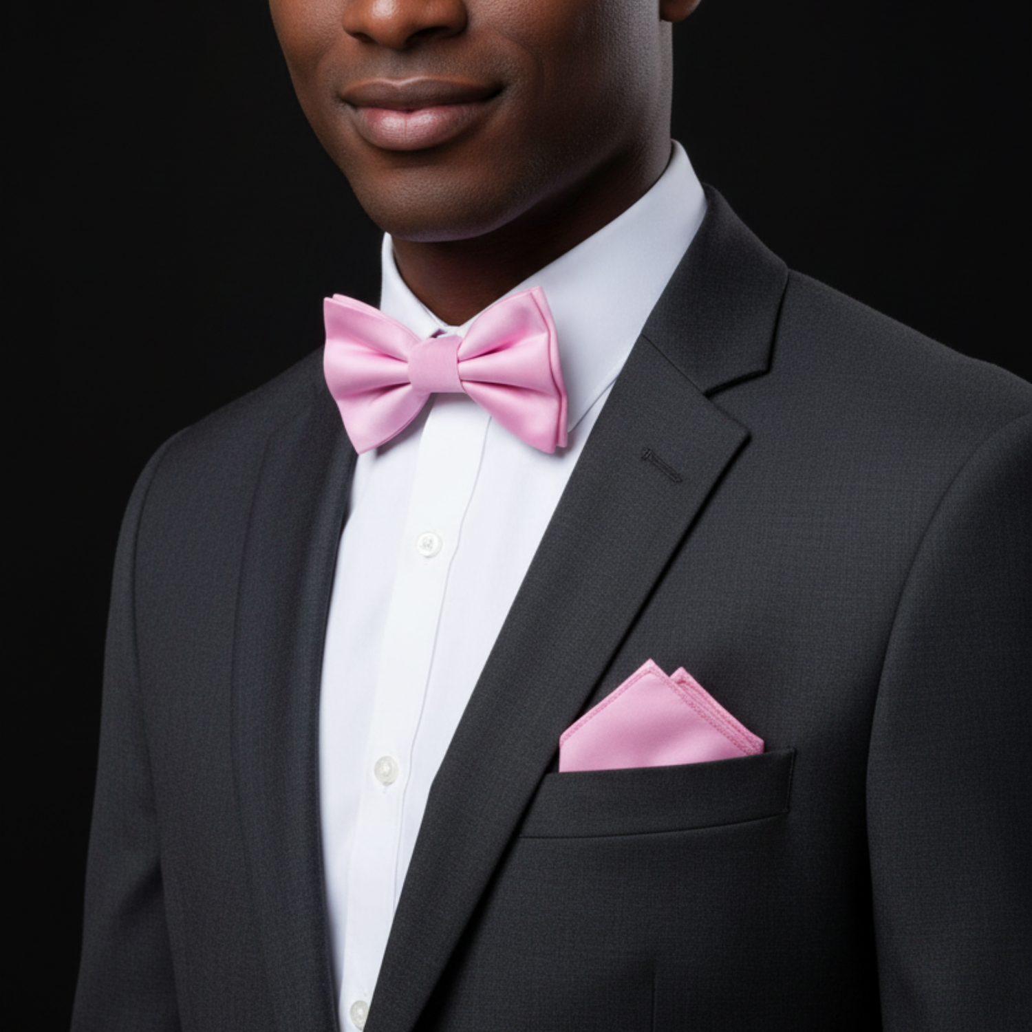 Solid Glossy Light Orchid Pink Silk Bow Tie and Pocket Square
