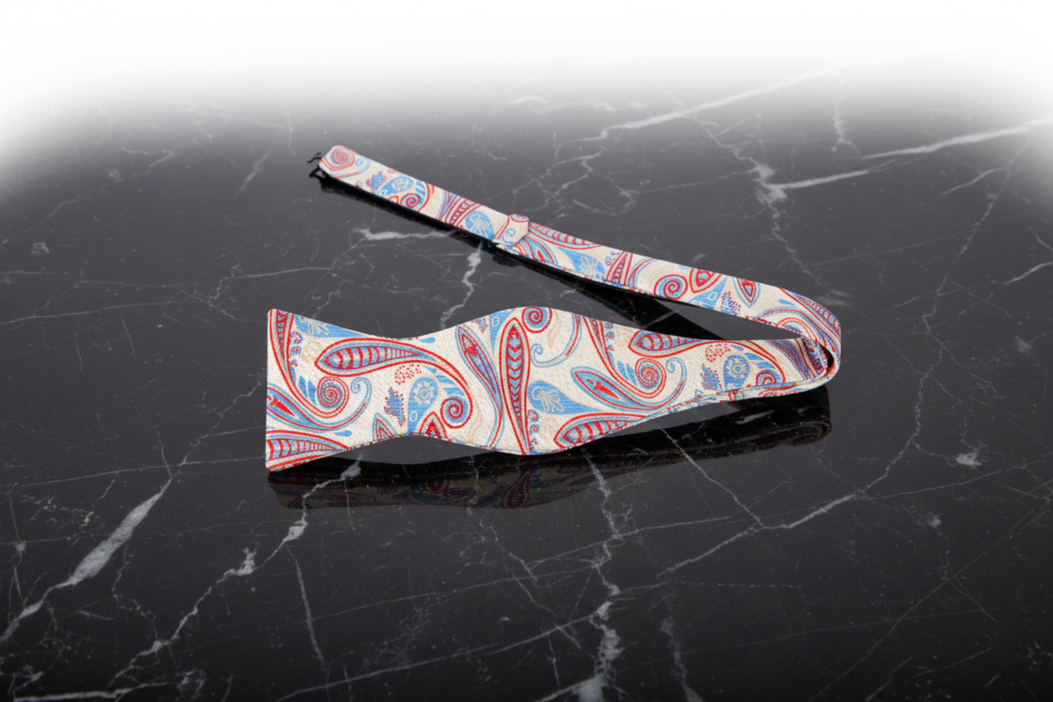 Pale Yellow, Light Blue, Red Paisley Self Tie Bow Tie Self Tie