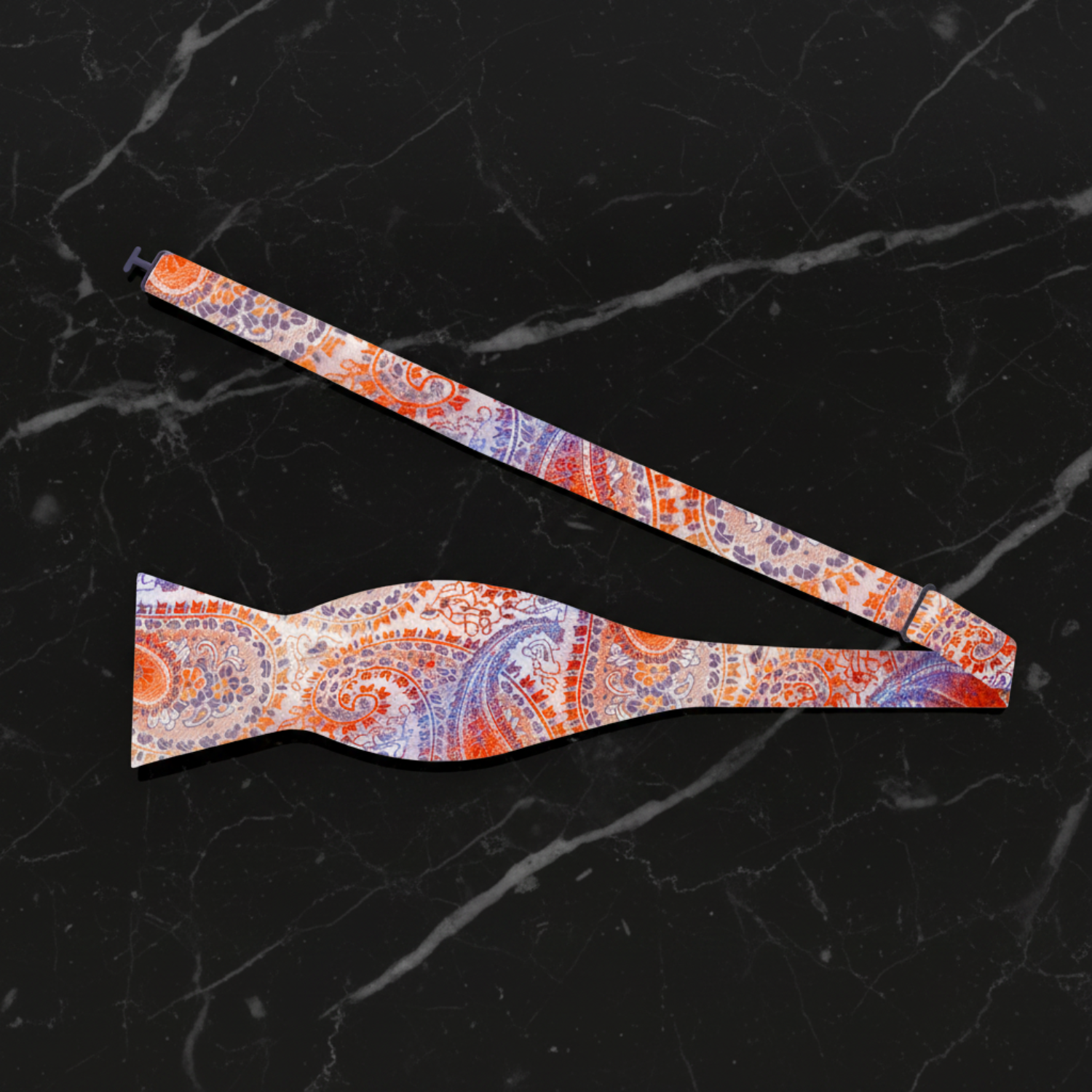 Self Tie Peach, Orange and Purple Paisley Bow Tie and Pocket Square