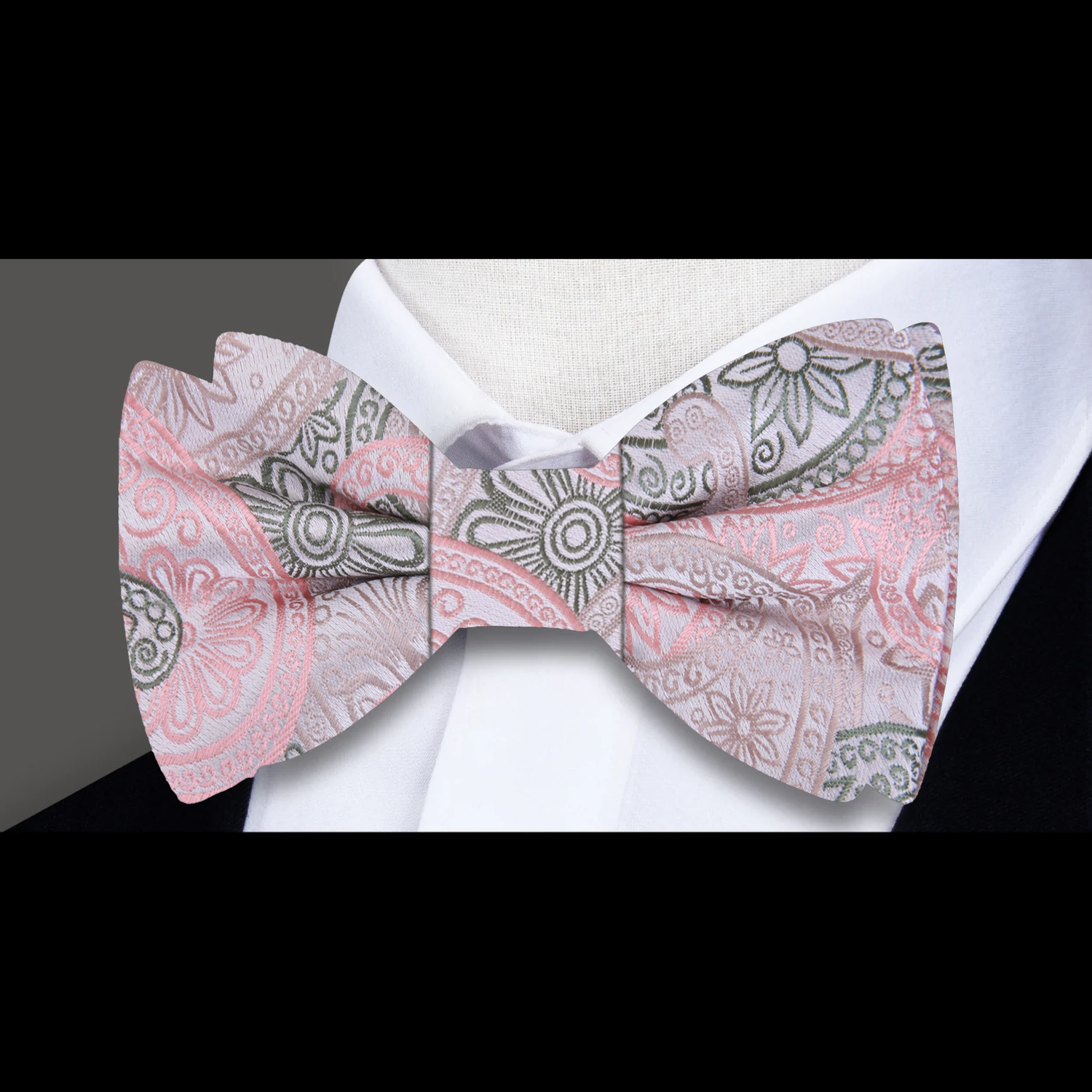 Light Pink, Army Green Paisley Bow Tie
