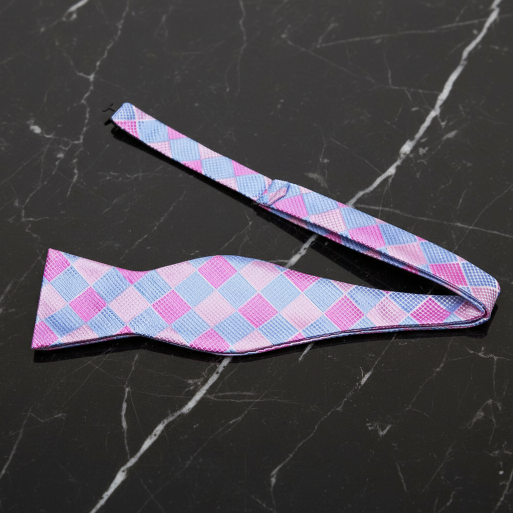 Pink Blue Diamonds Bow Tie