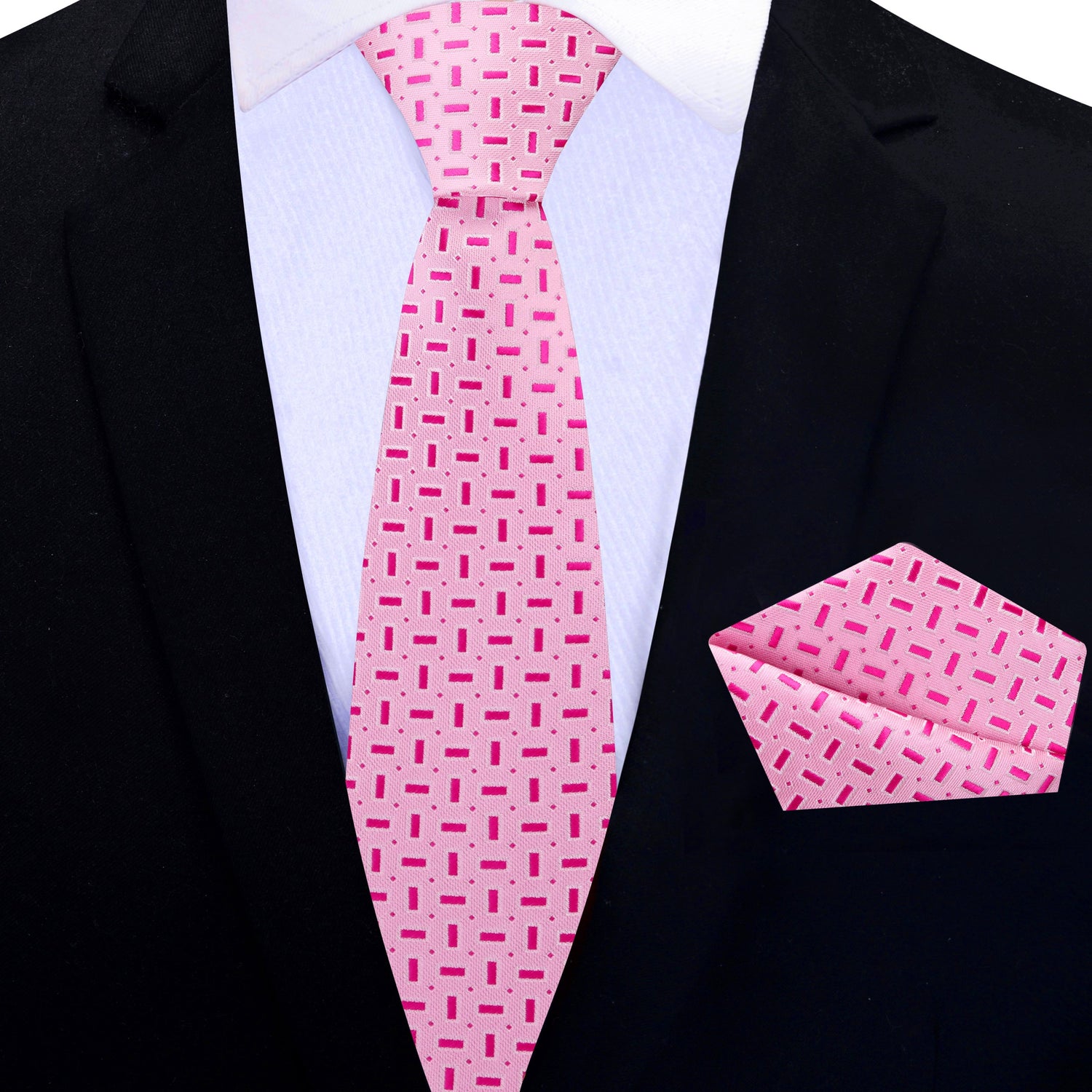 Thin Tie: Shades of Pink Geometric Necktie and Square