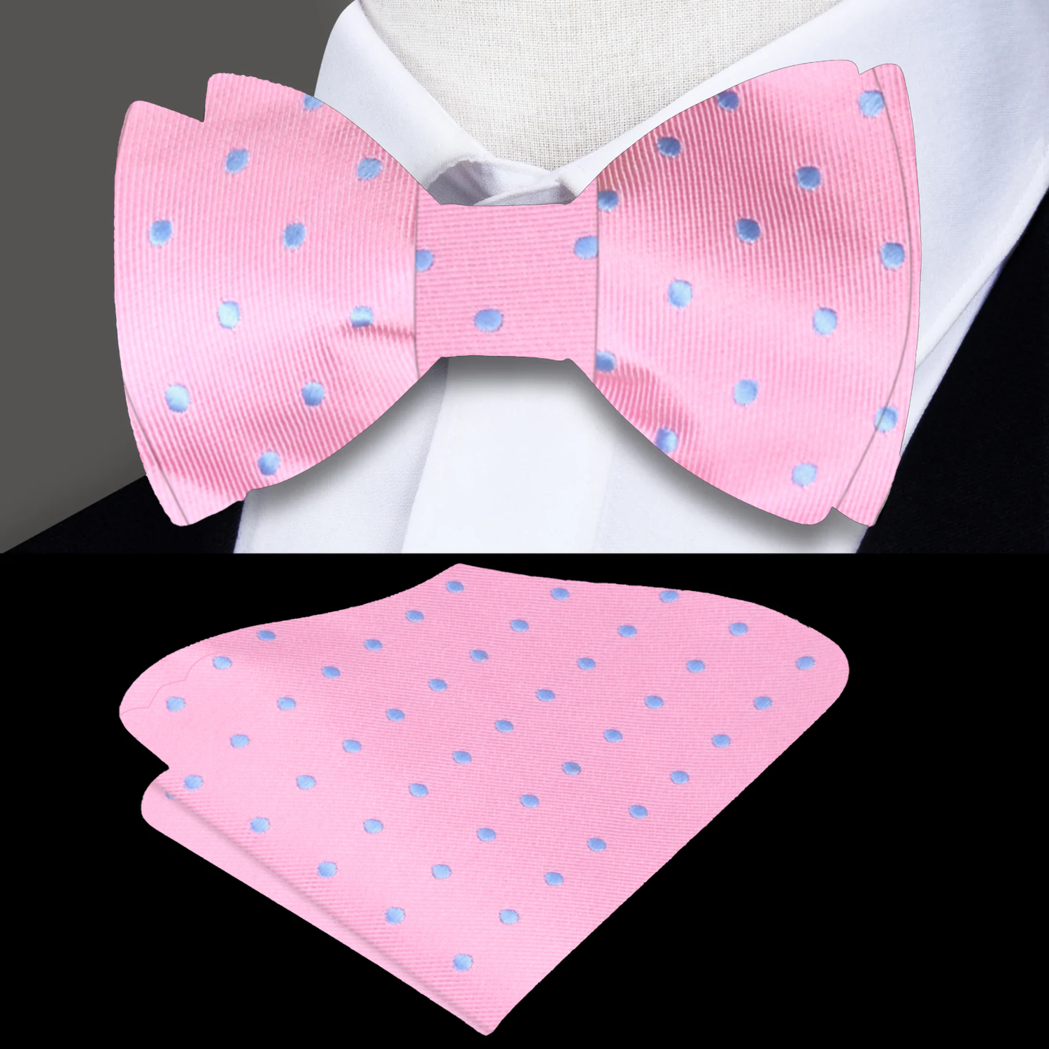 Light Pink and Light Blue Dot Bow Tie and Square