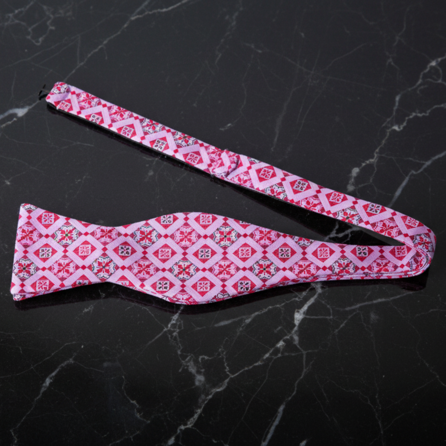 Light Pink and Red Geometric Bow Tie Self Tie