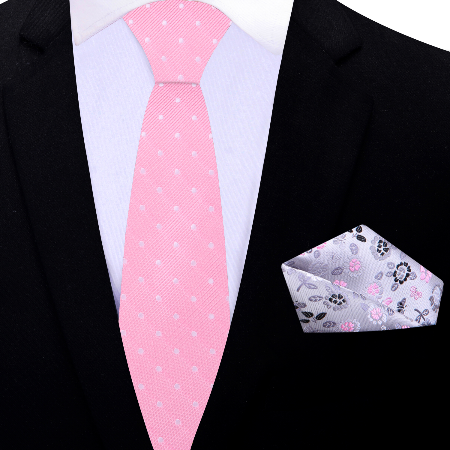 Thin Light Pink with White Dots Tie and Accenting Square 2
