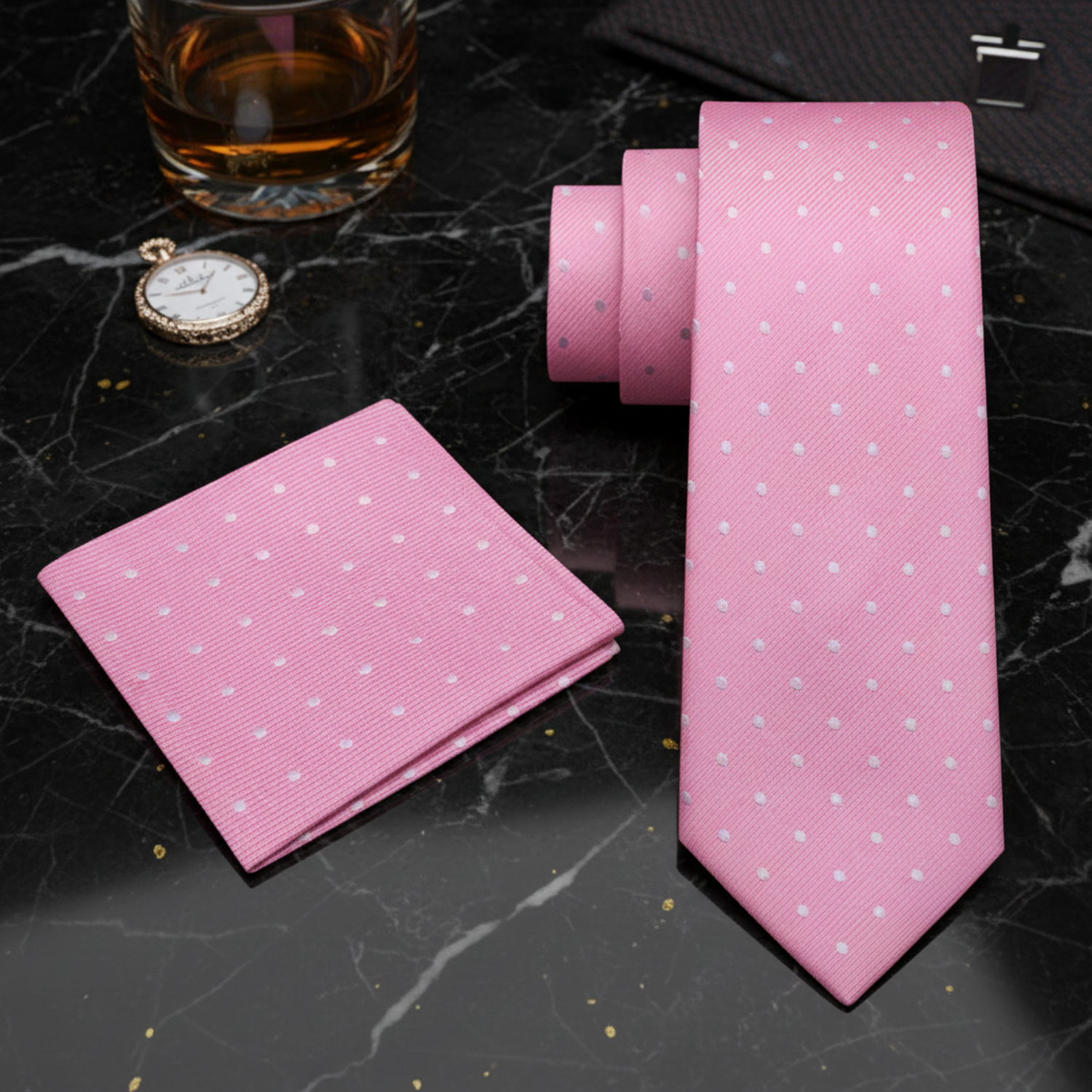 Alt Light Pink with White Dots Tie and Square 1