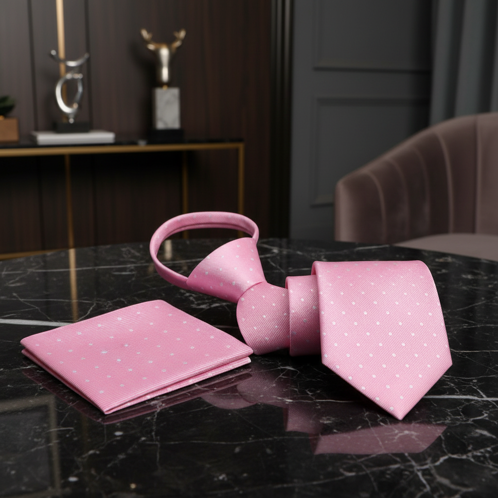 Light Pink with White Dots Zipper Tie and Square