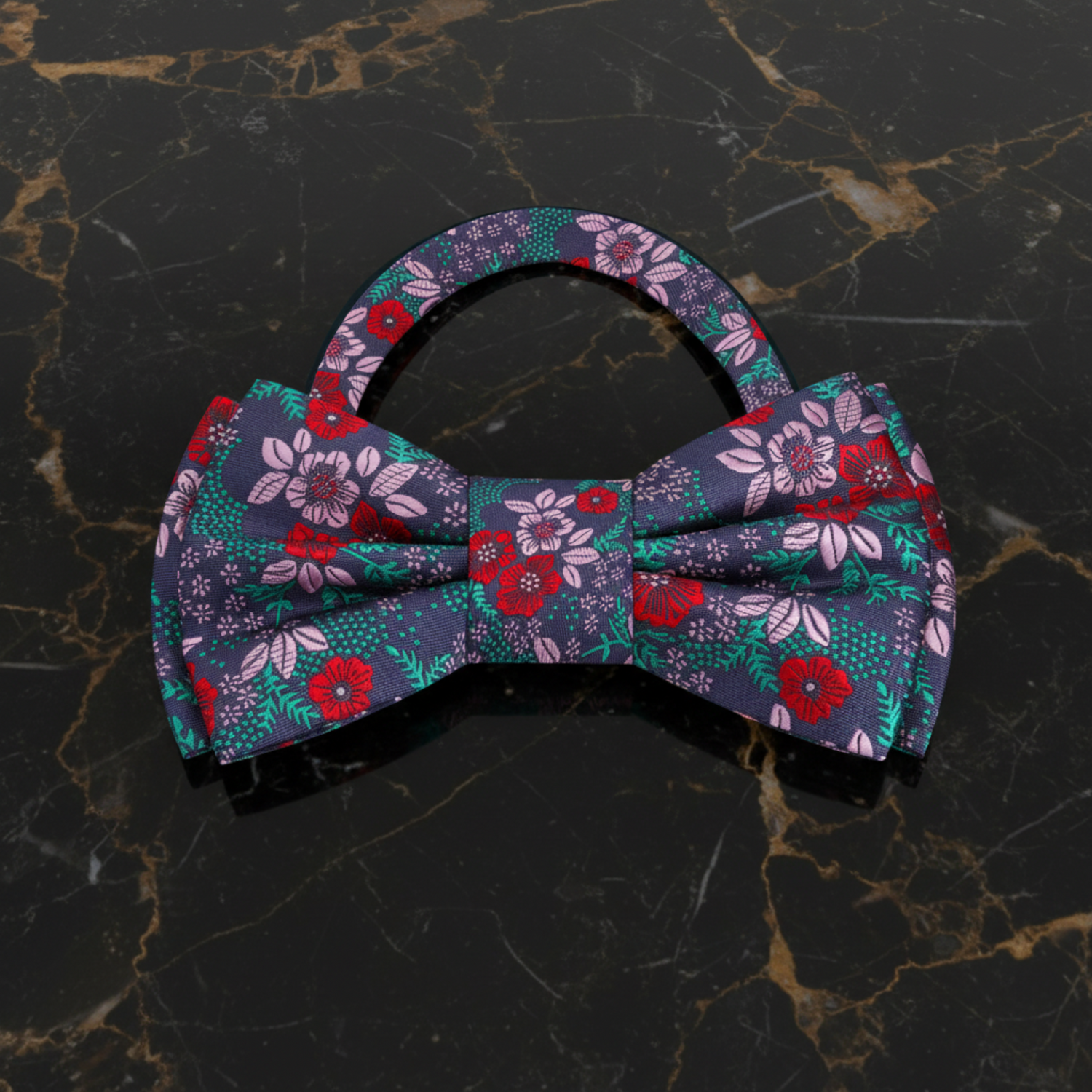 Light Plum, Red, Green, Pink Floral Bow Tie Pre Tied