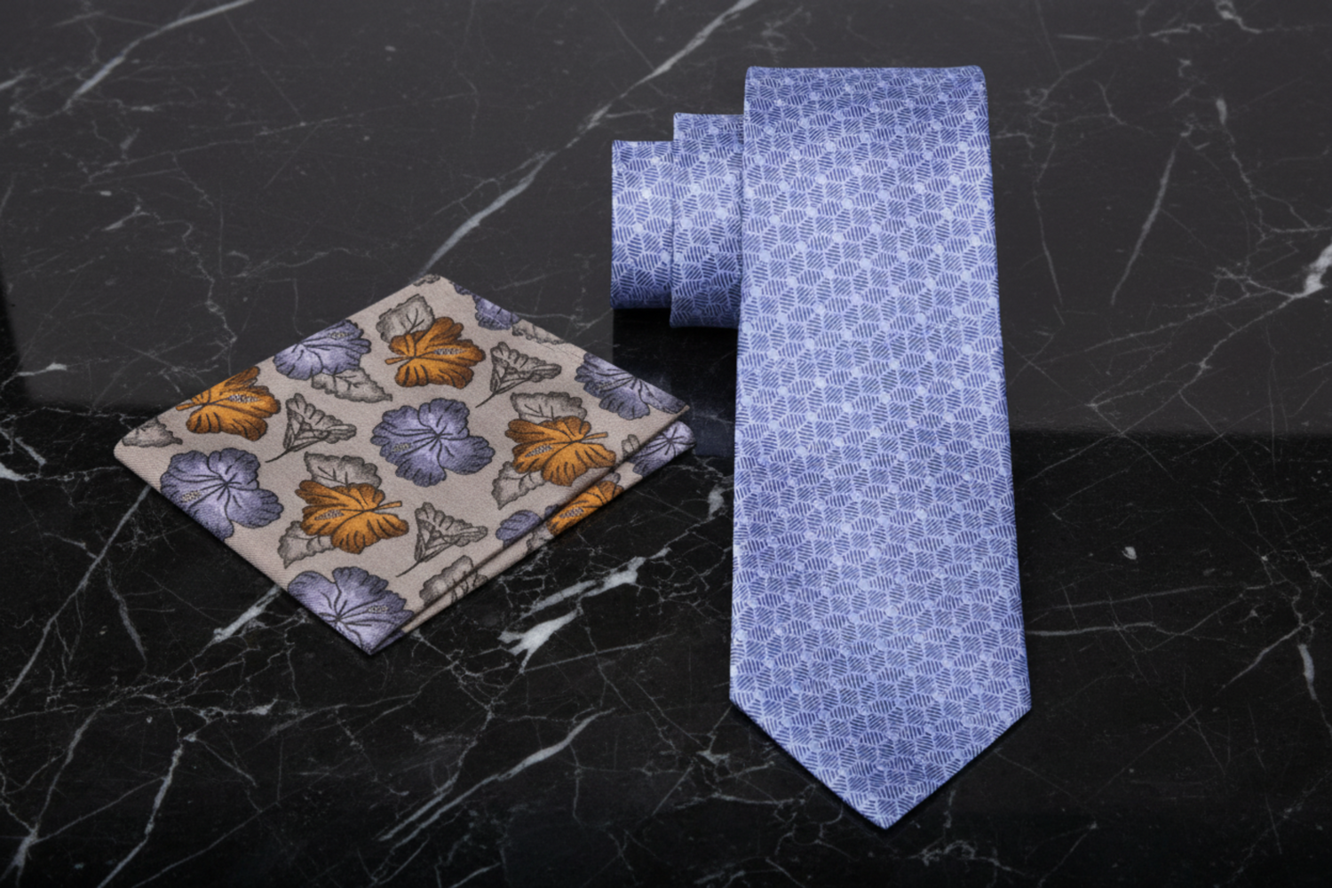 Light Purple Geometric Tie and Accenting Floral Square