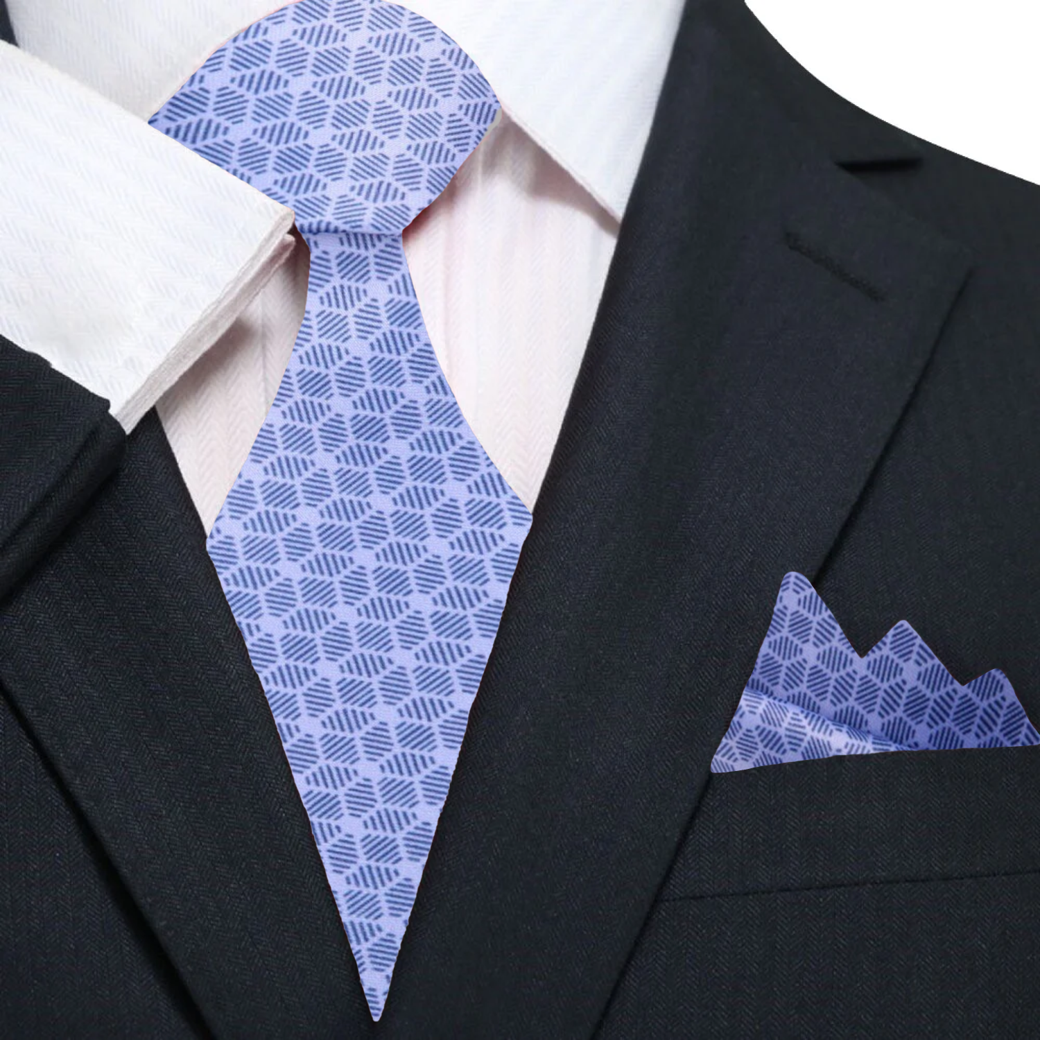 Main: Deep Periwinkle, Blue 3D Cubes Tie and Pocket Square