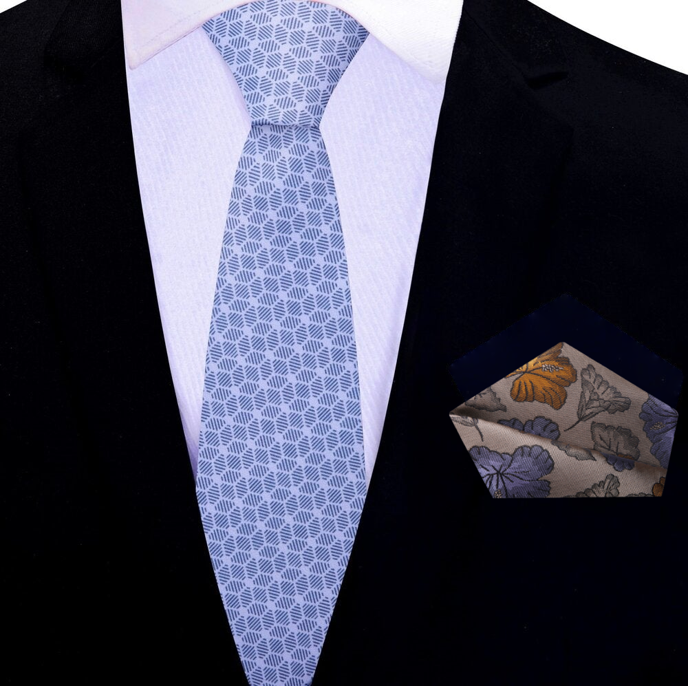 Thin Light Purple Tie and Accenting Floral Square Nice