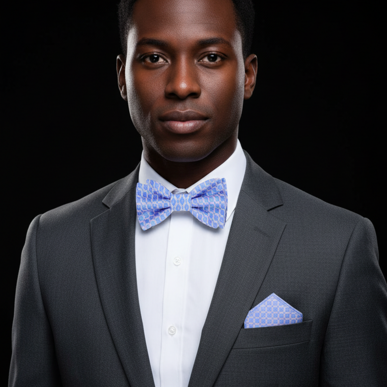 Light Purple and Light Blue Geometric Bow Tie and Square on man