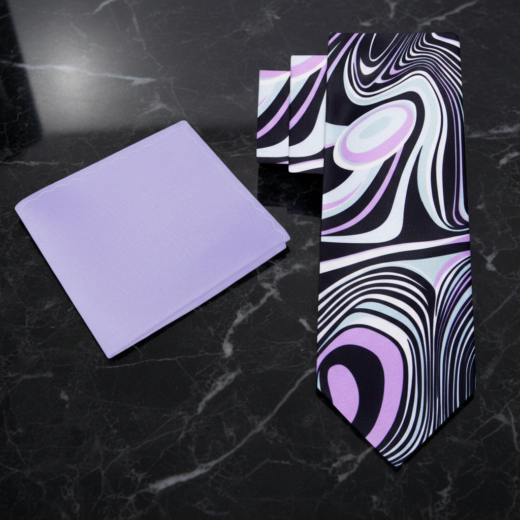 Alt View: Pink, Light Blue, Black Abstract Tie and Light Purple Square