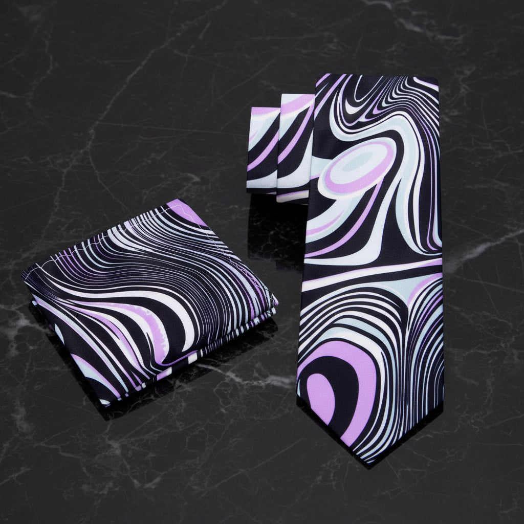 Alt View: Pink, Light Blue, Black Abstract Tie and Square