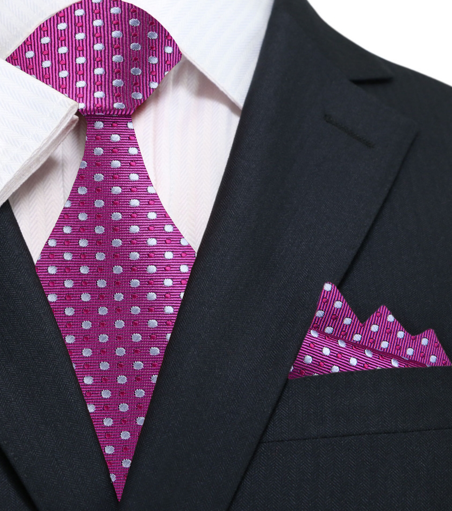 A Light Purple, Grey Polka Dot Pattern necktie, Matching Pocket Square