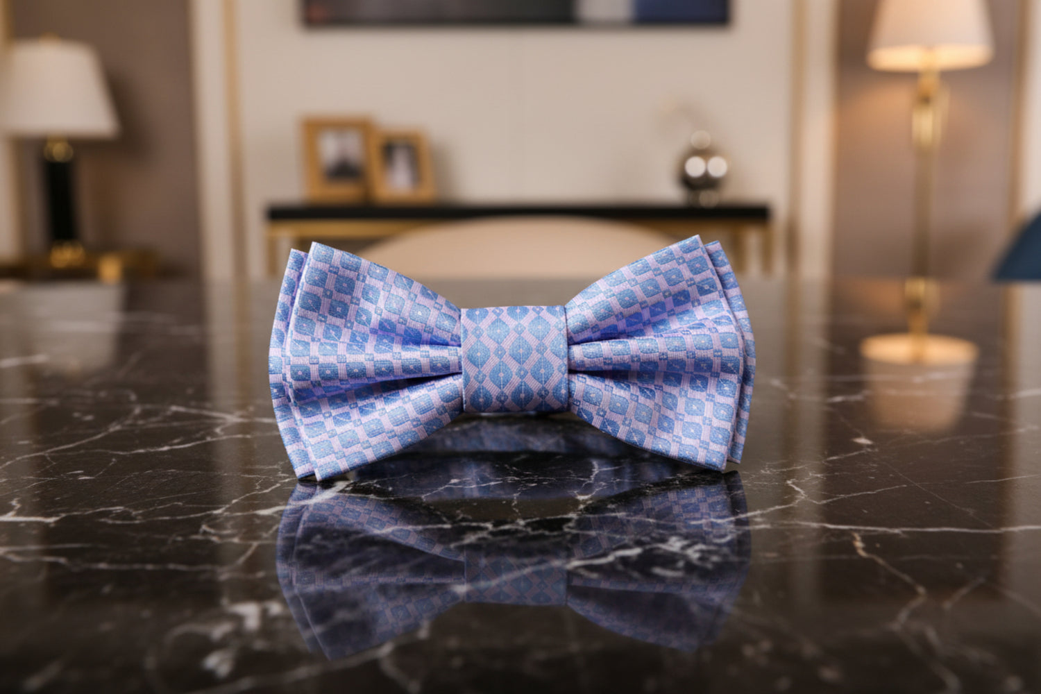 Light Purple Blue Geometric Bow Tie