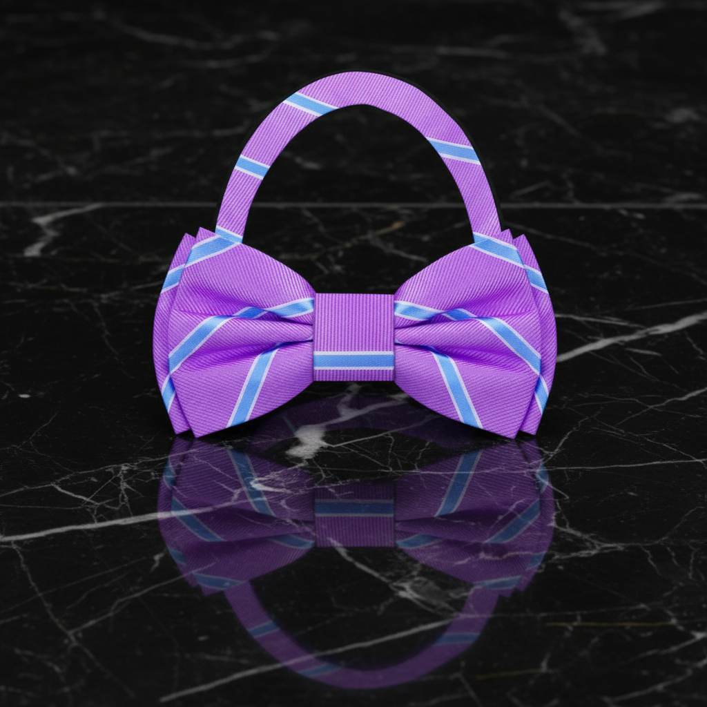 Light Purple, Light Blue, White Stripe Bow Tie Pre Tied