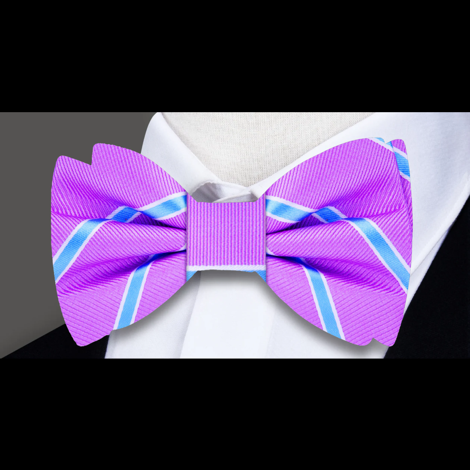 Light Purple, Light Blue, White Stripe Bow Tie