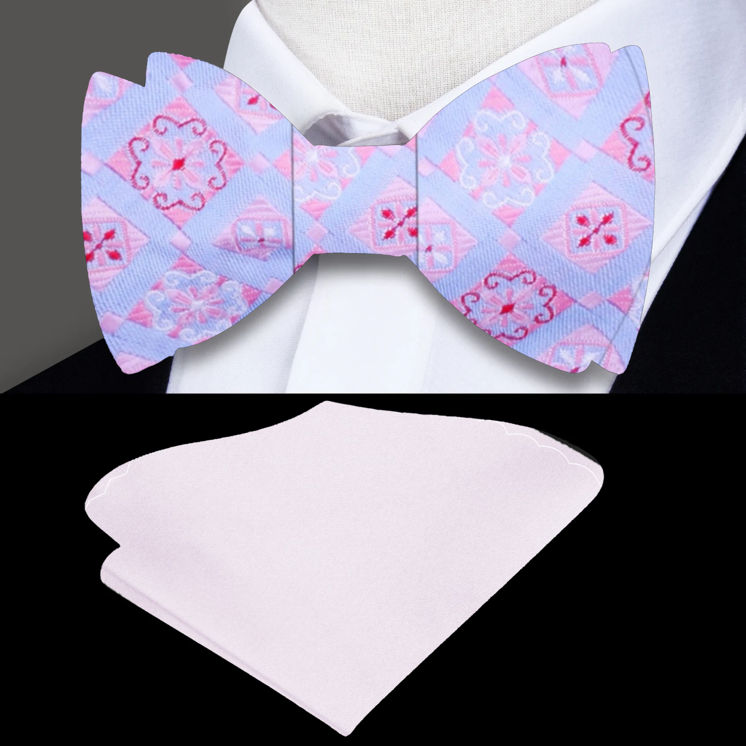 Light Purple, Pink Geometric Bow Tie and White Square