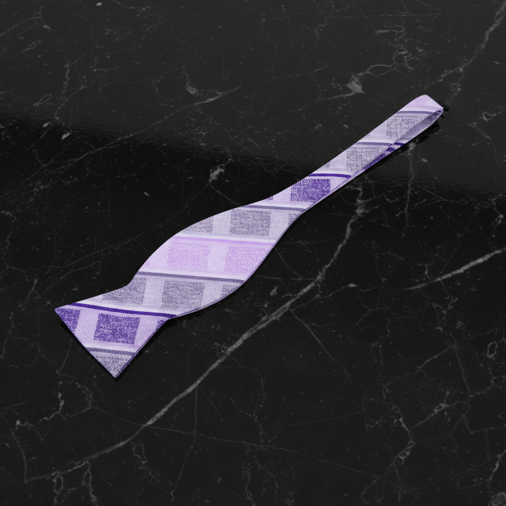 Purple bow tie on a black marble surface