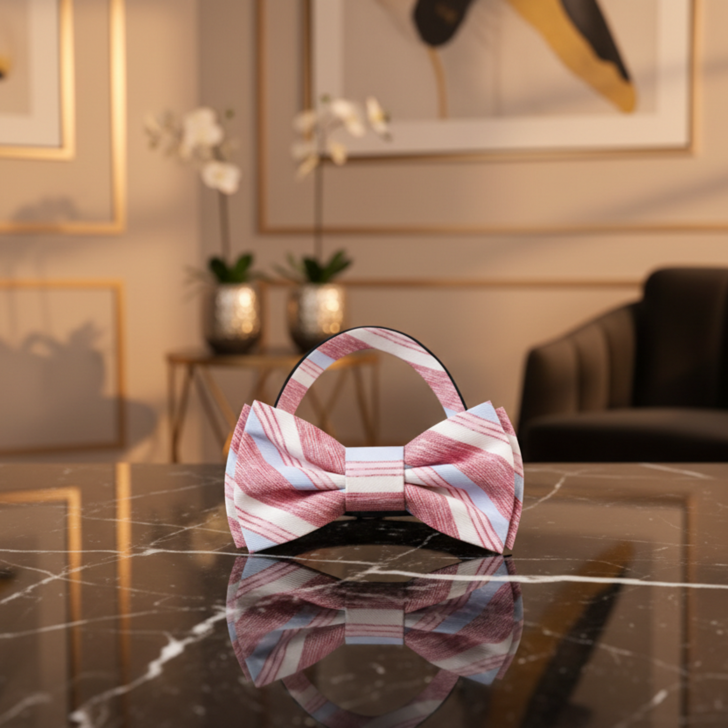 Light Red Seaside Stripe Bow Tie Pre Tied