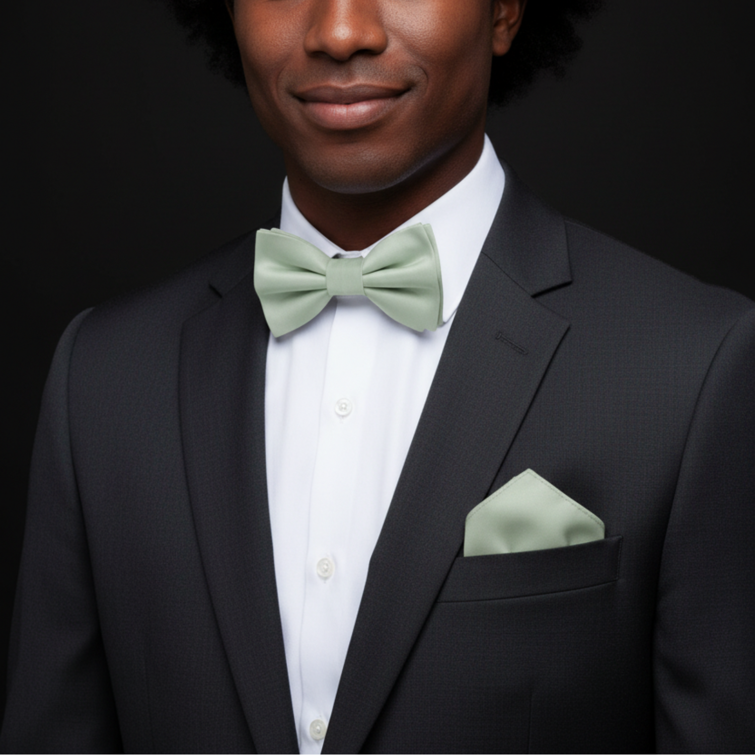 Light Sage Solid Glossy Bow Tie and Pocket Square