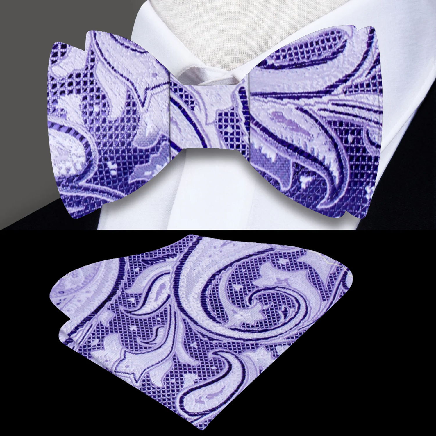 Light Silver Paisley Bow Tie and Square