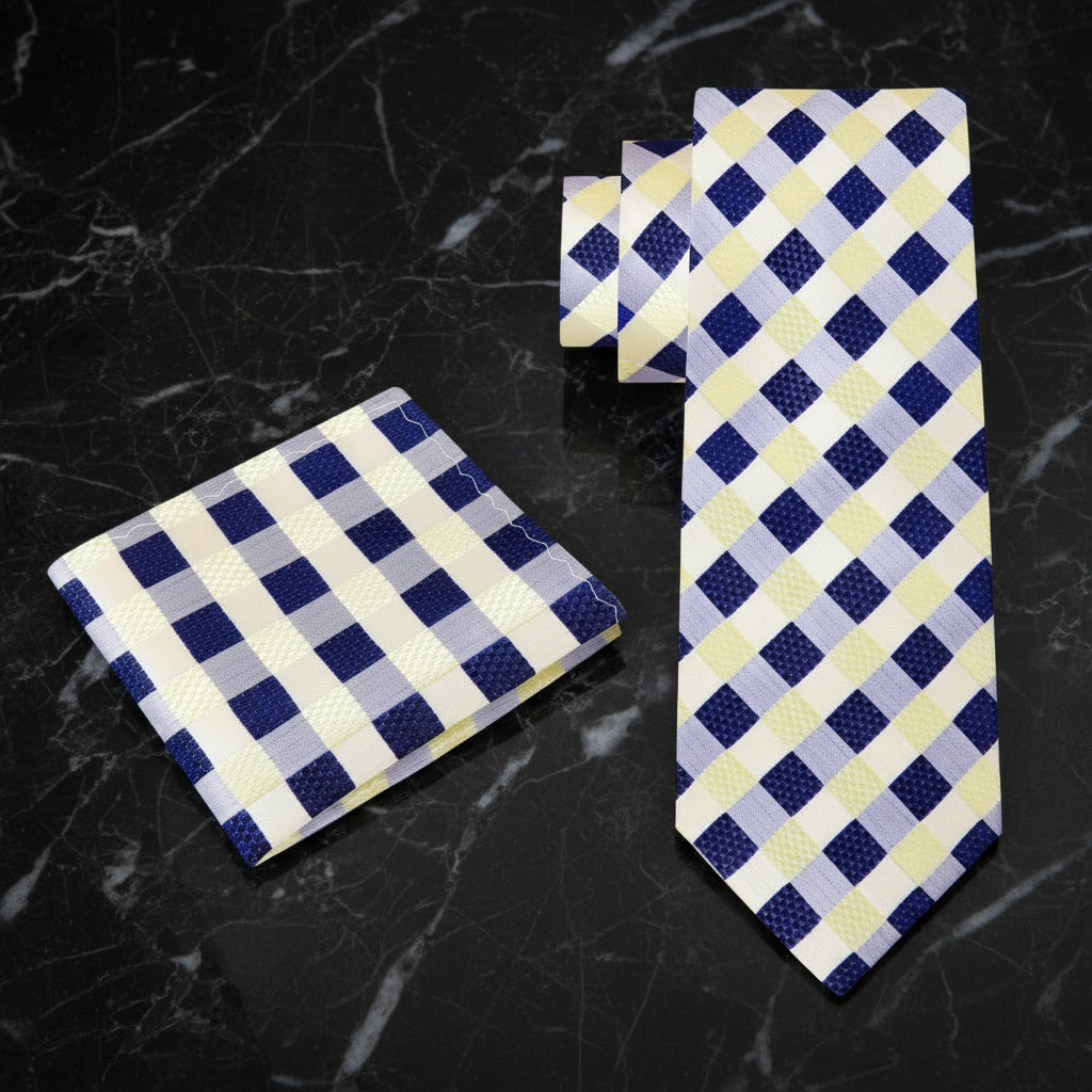 Alt Yellow and Blue Check Tie and Square