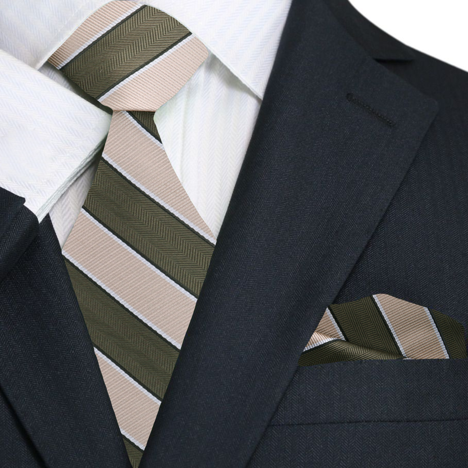 Light Brown and Olive Block Stripe Necktie and Square