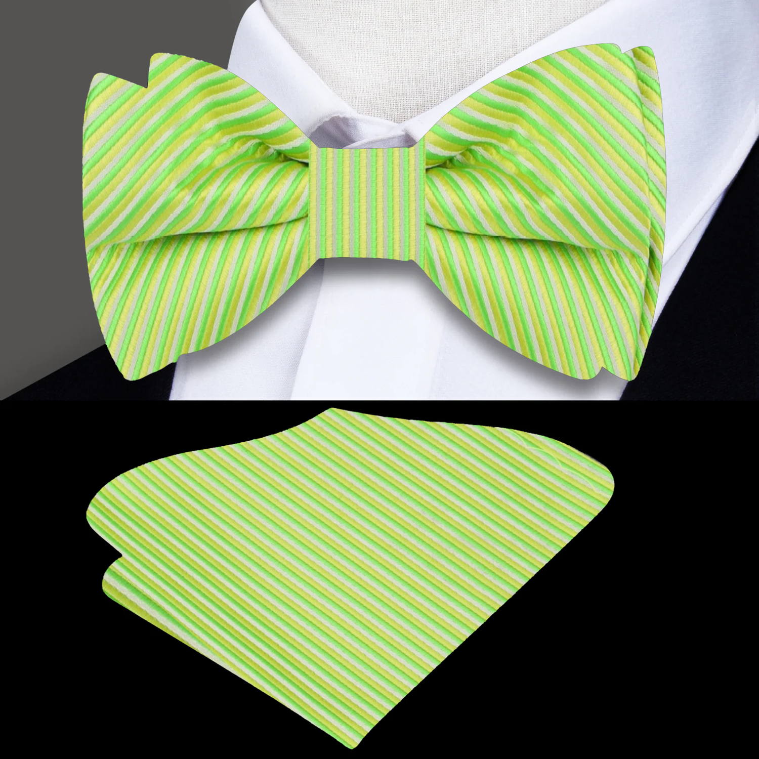 Green & Lime Green Pinstripe Bow Tie