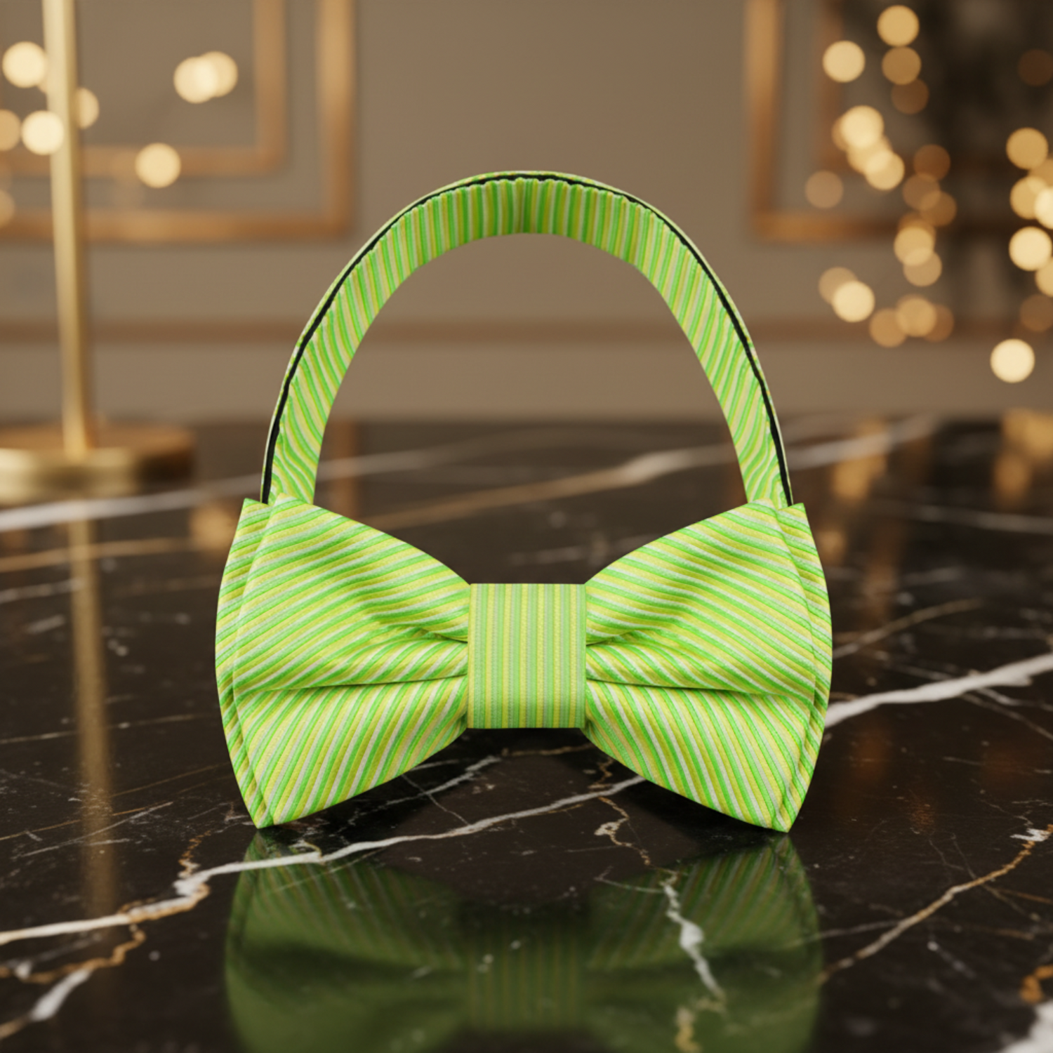 Pre Tied Lime Green Pinstripe Bow Tie