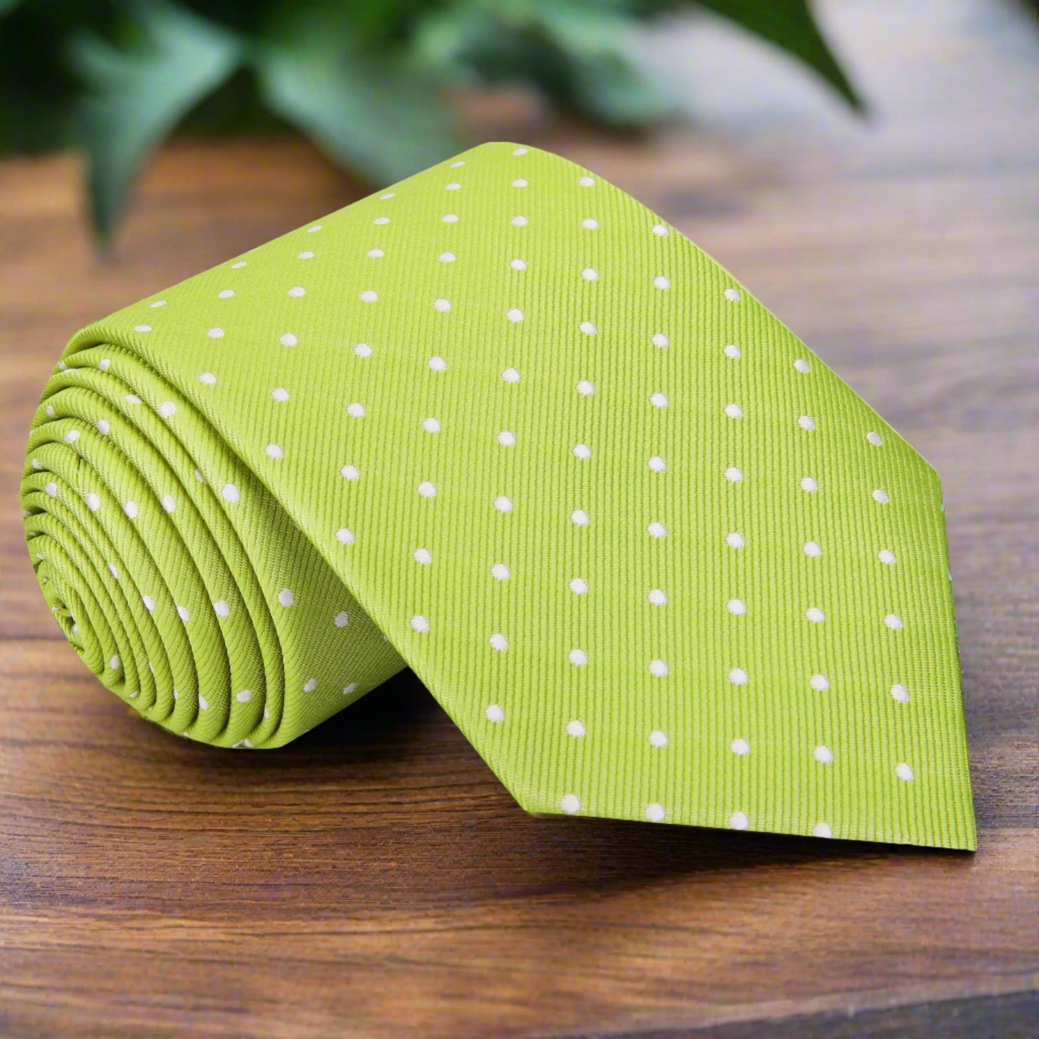 Lime and White Polka Necktie