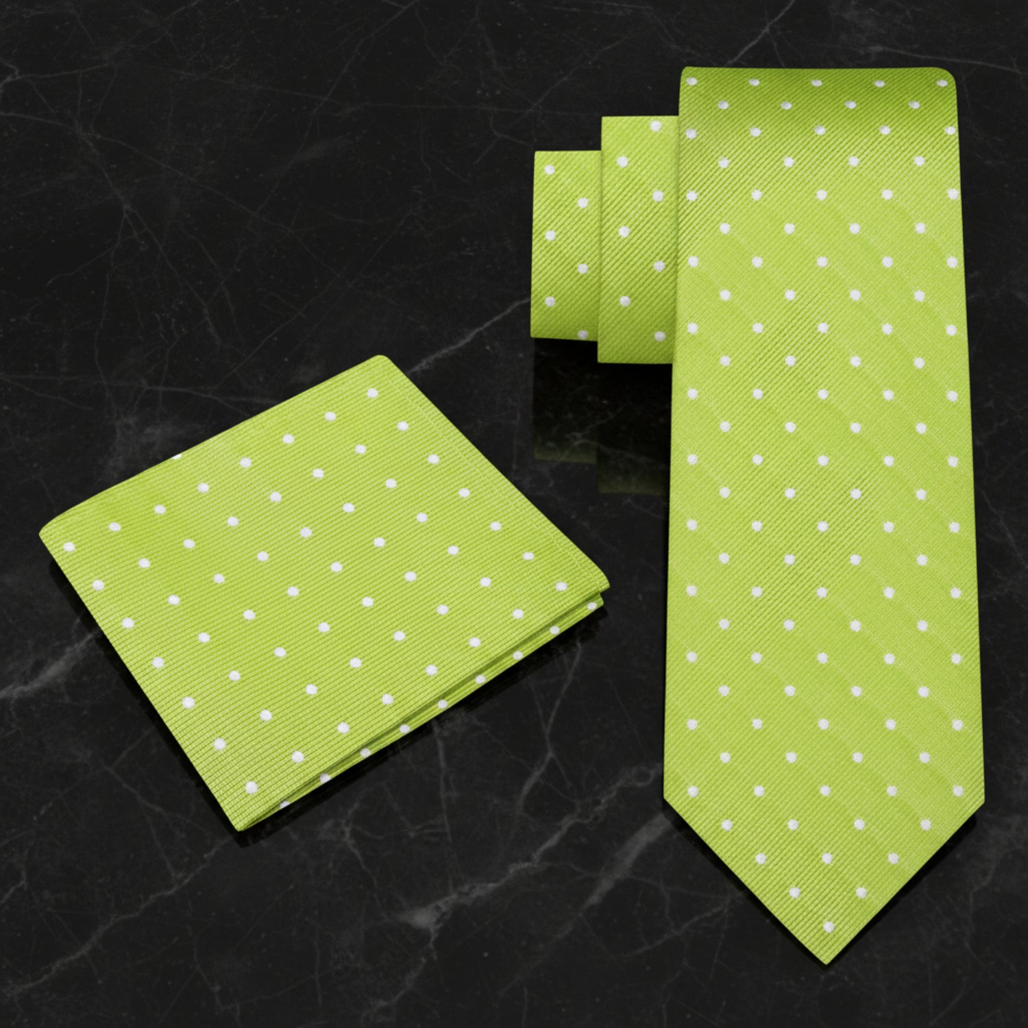 View 2: Lime Green and White Polka Necktie and Square
