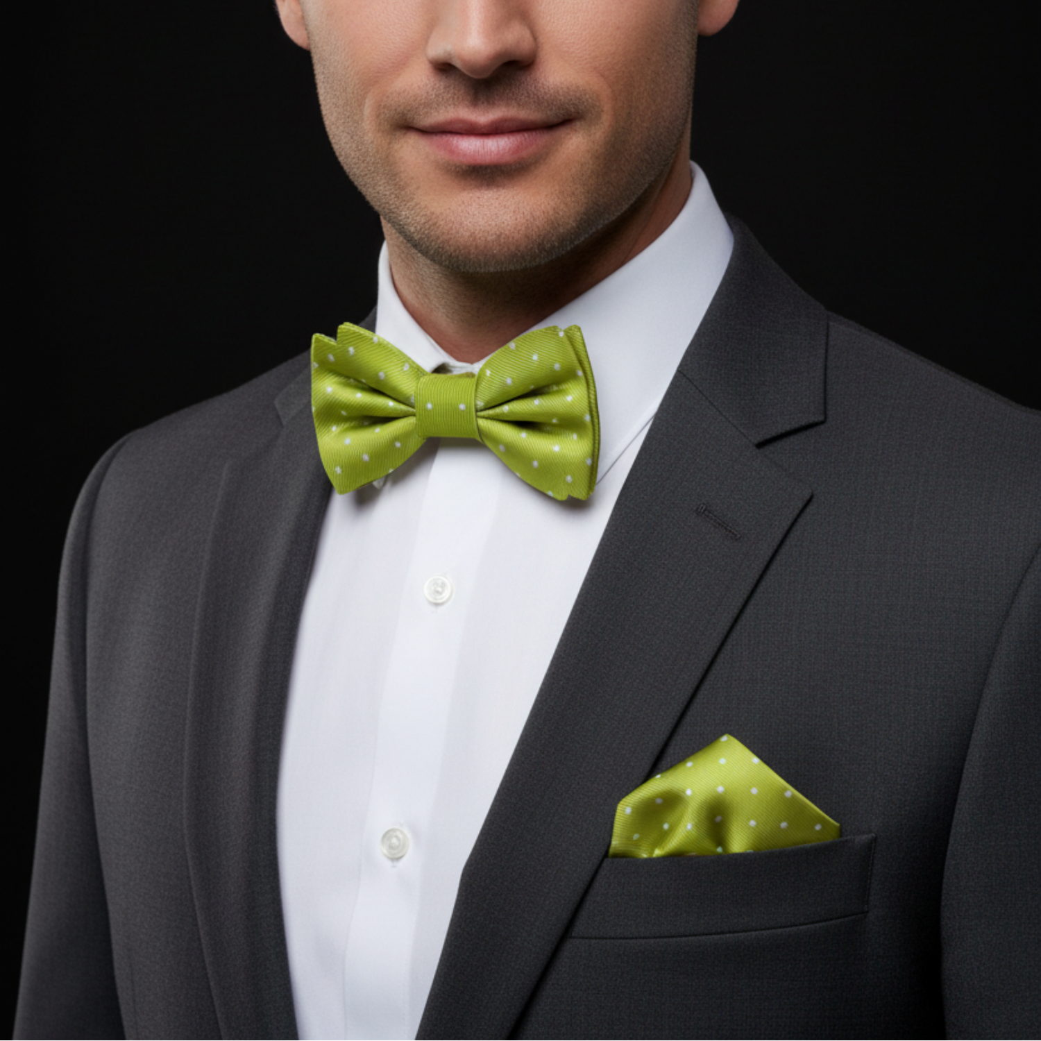 Green Polka Bow Tie and Square on Man