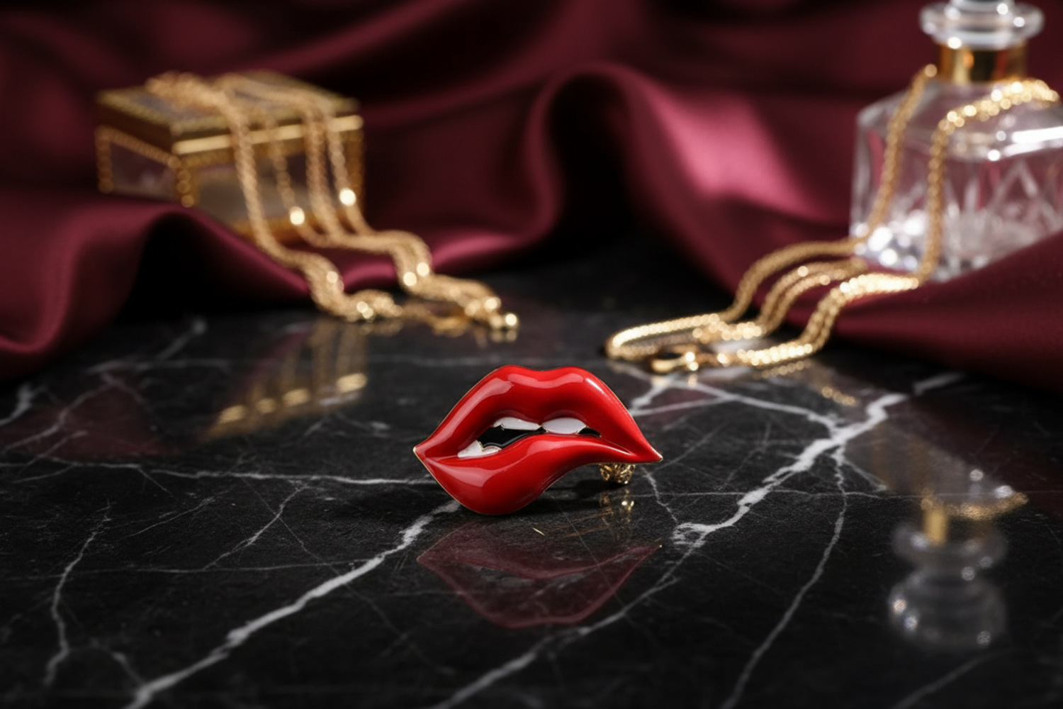 red lips lapel pin