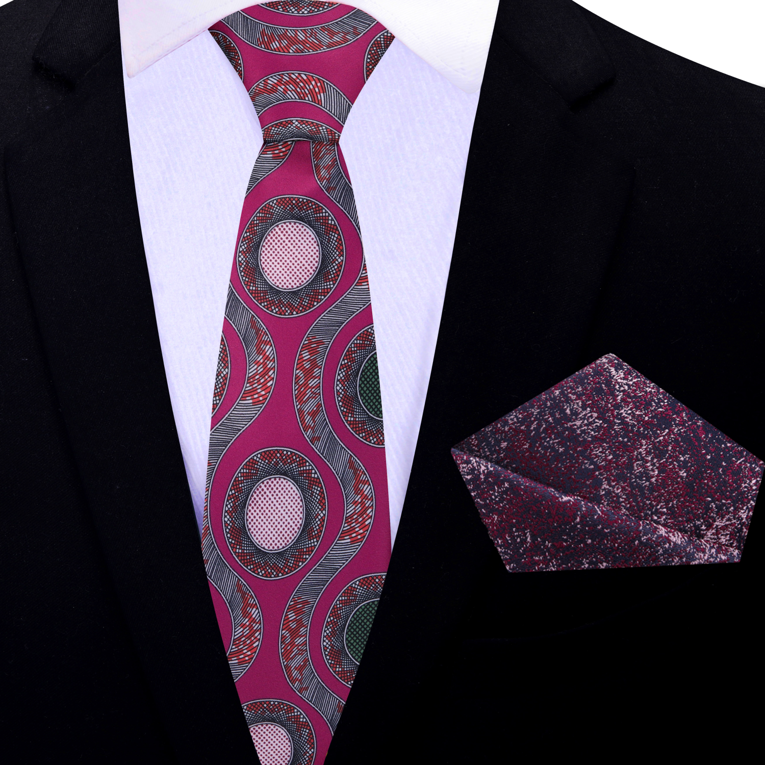 Thin Dark Fuchsia Abstract Necktie and Accenting Square