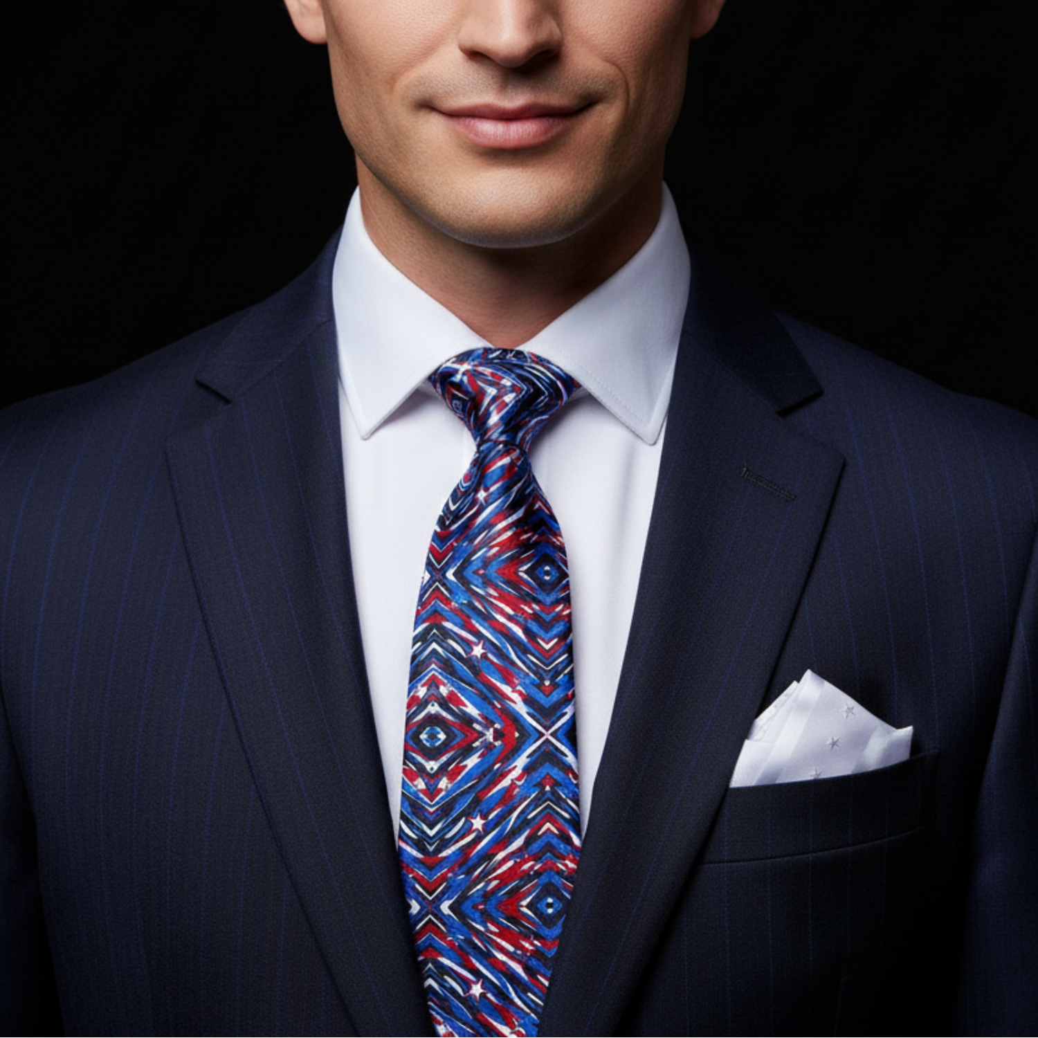 Red White and Blue Abstract Star Pattern Necktie