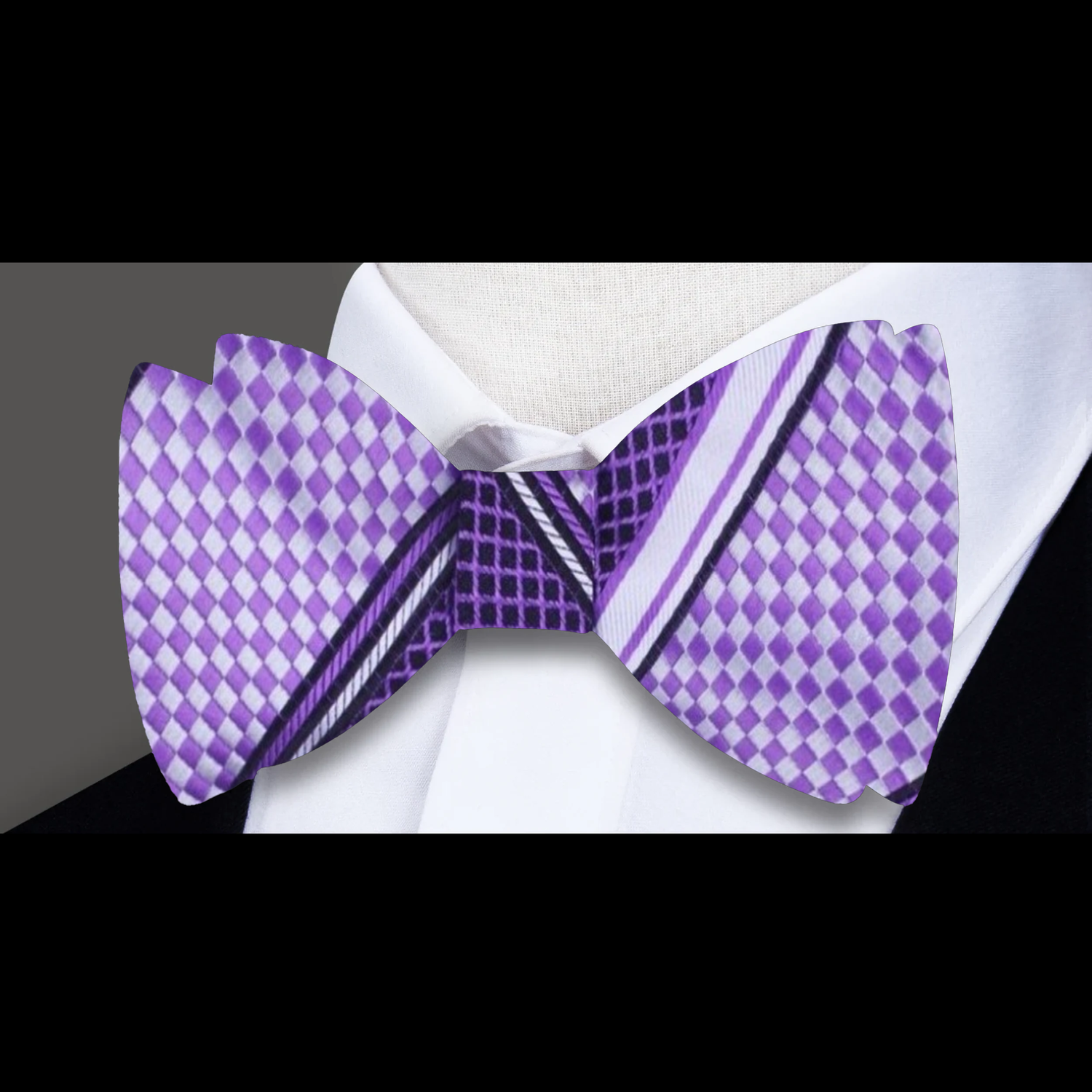 Light Purple, Light Grey Check Bow Tie