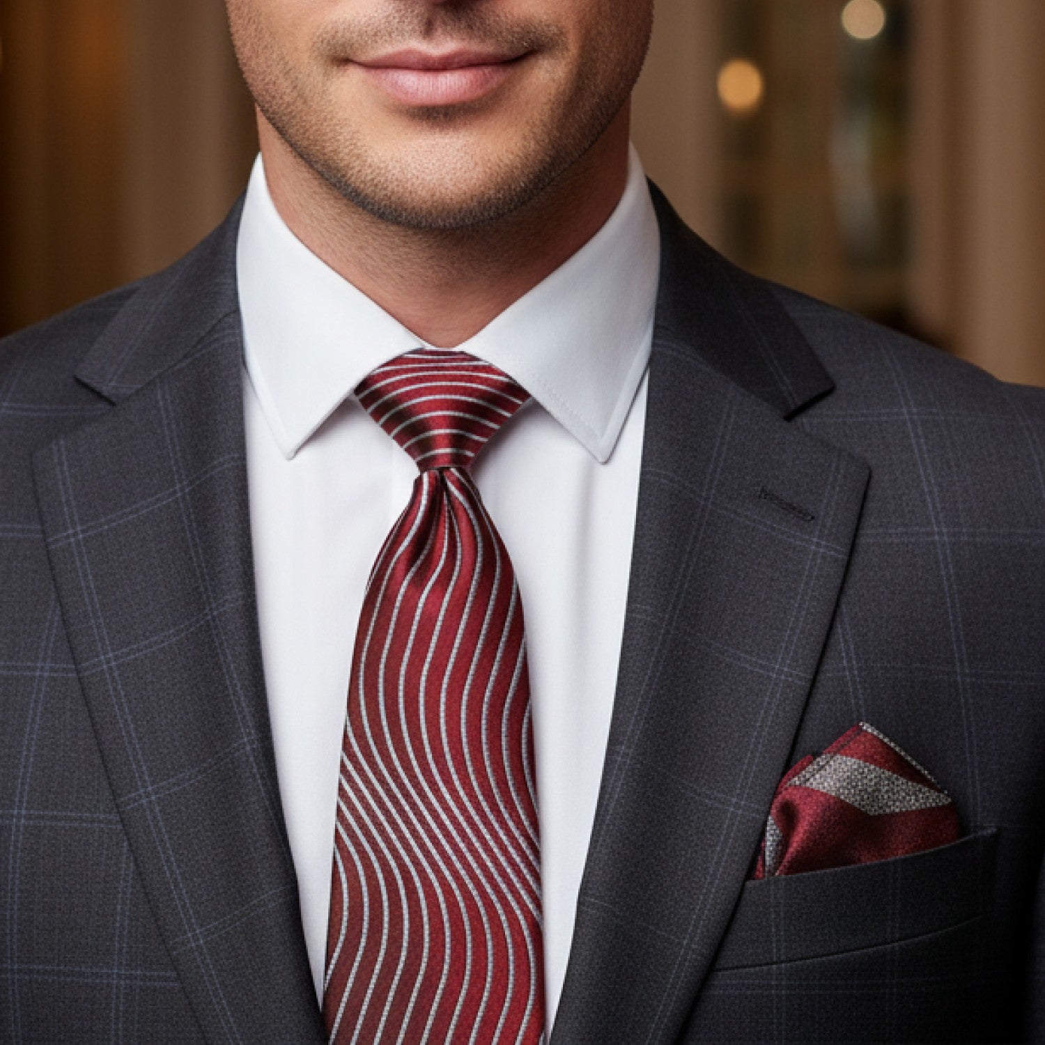 Deep Ruby Ripple Abstract Necktie