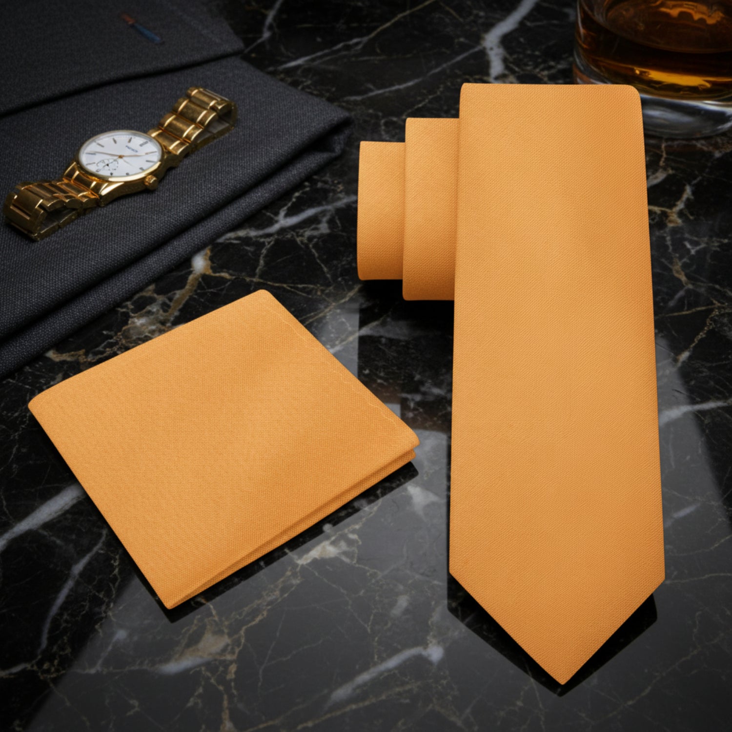 Alt View: Marigold Necktie with Matching Square