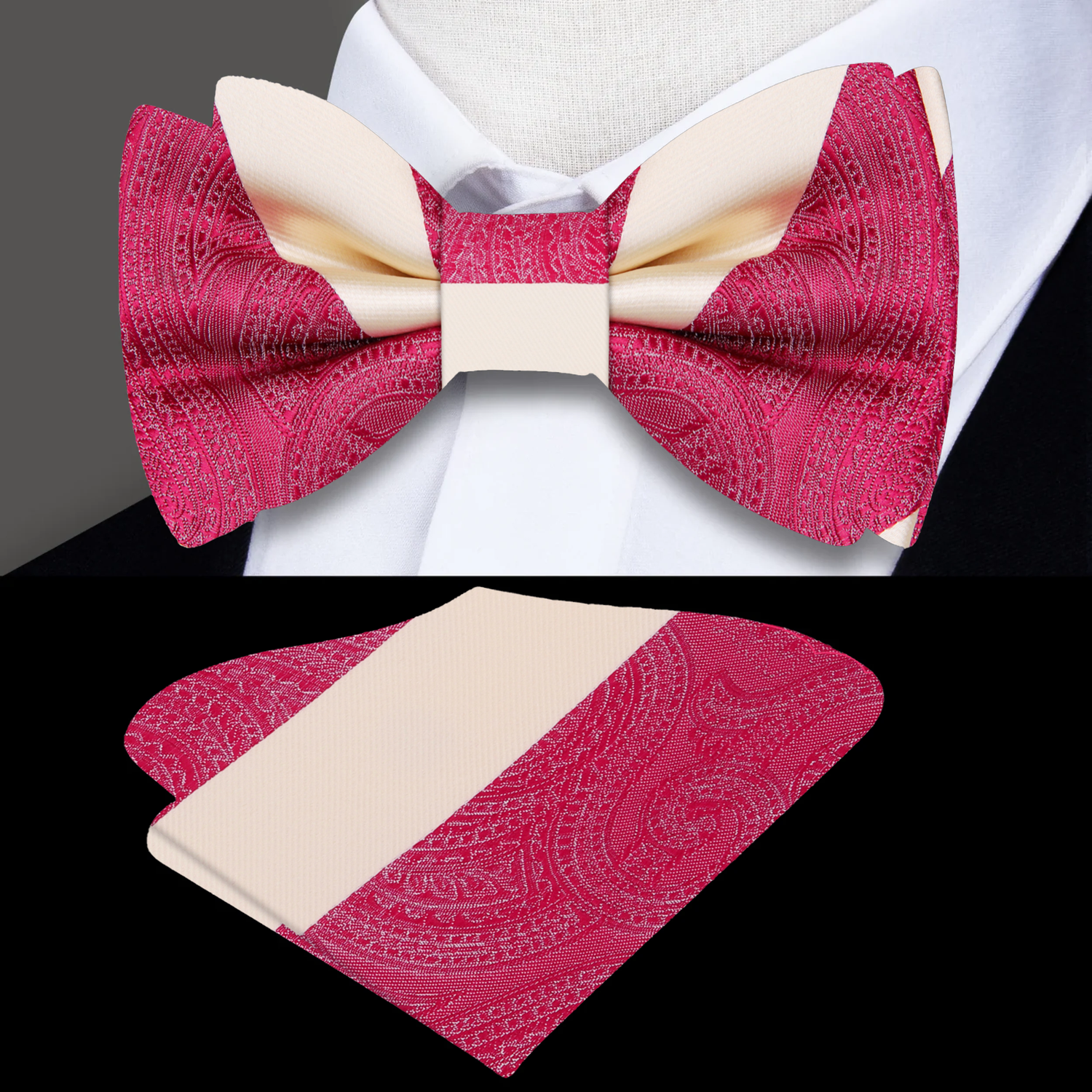 Plum and Shortbread Paisley Bow Tie and Pocket Square